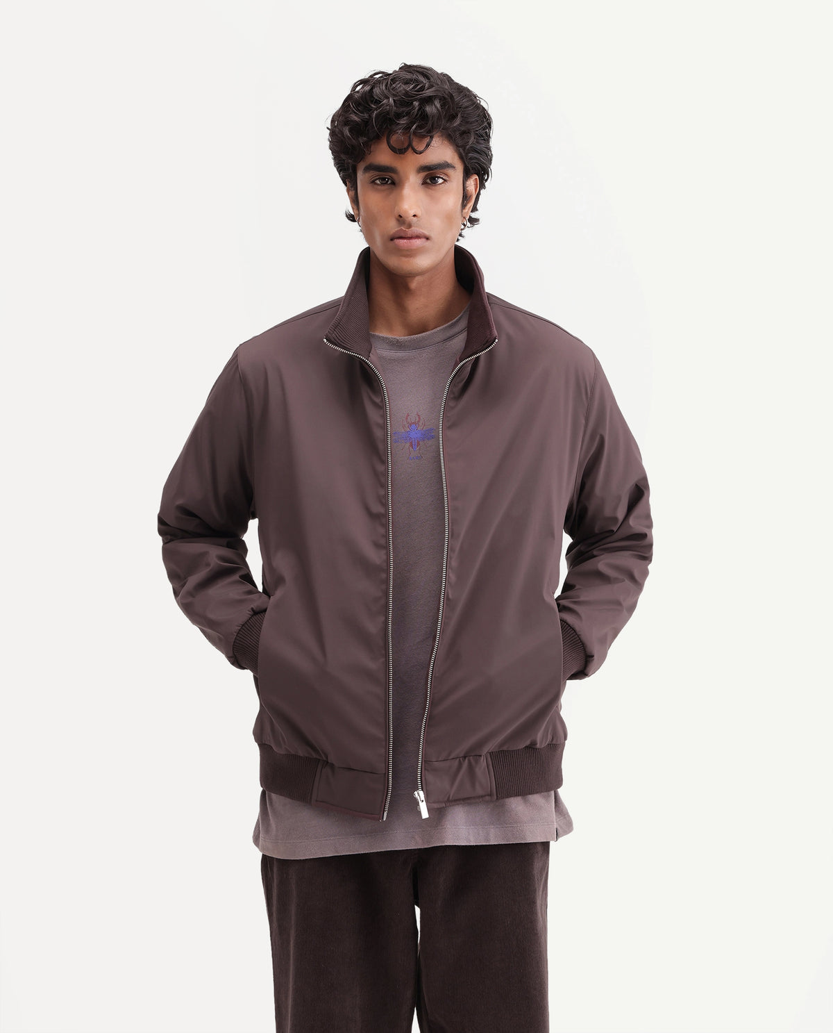 Rare Rabbit Men's Kimi Dark Maroon Polyester High Neck Regular Plain Jacket