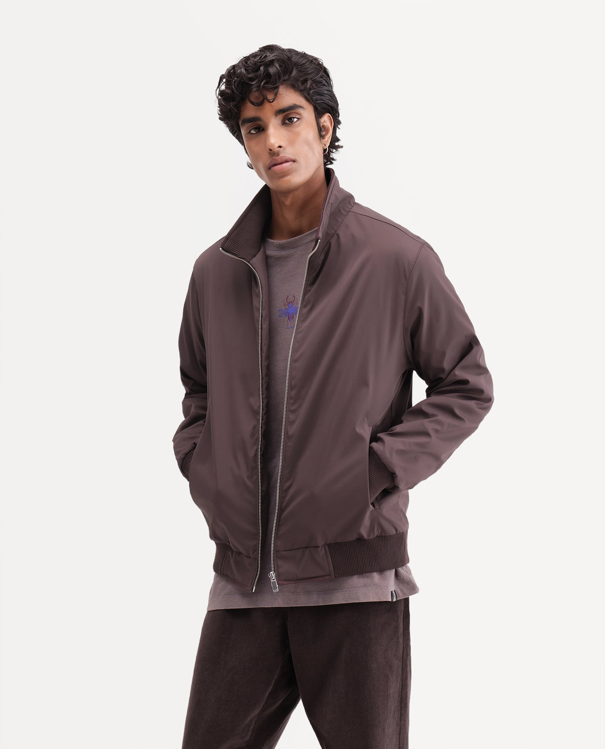 Rare Rabbit Men's Kimi Dark Maroon Polyester High Neck Regular Plain Jacket