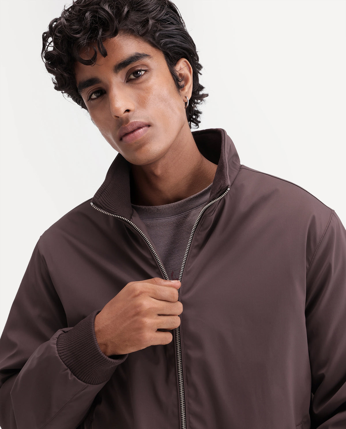 Rare Rabbit Men's Kimi Dark Maroon Polyester High Neck Regular Plain Jacket