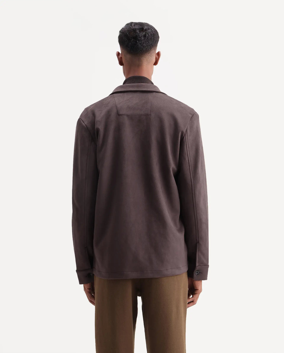 Rare Rabbit Men's Delk-26 Dark Brown Polyester Blend Spread Collar Button Regular Plain Jacket