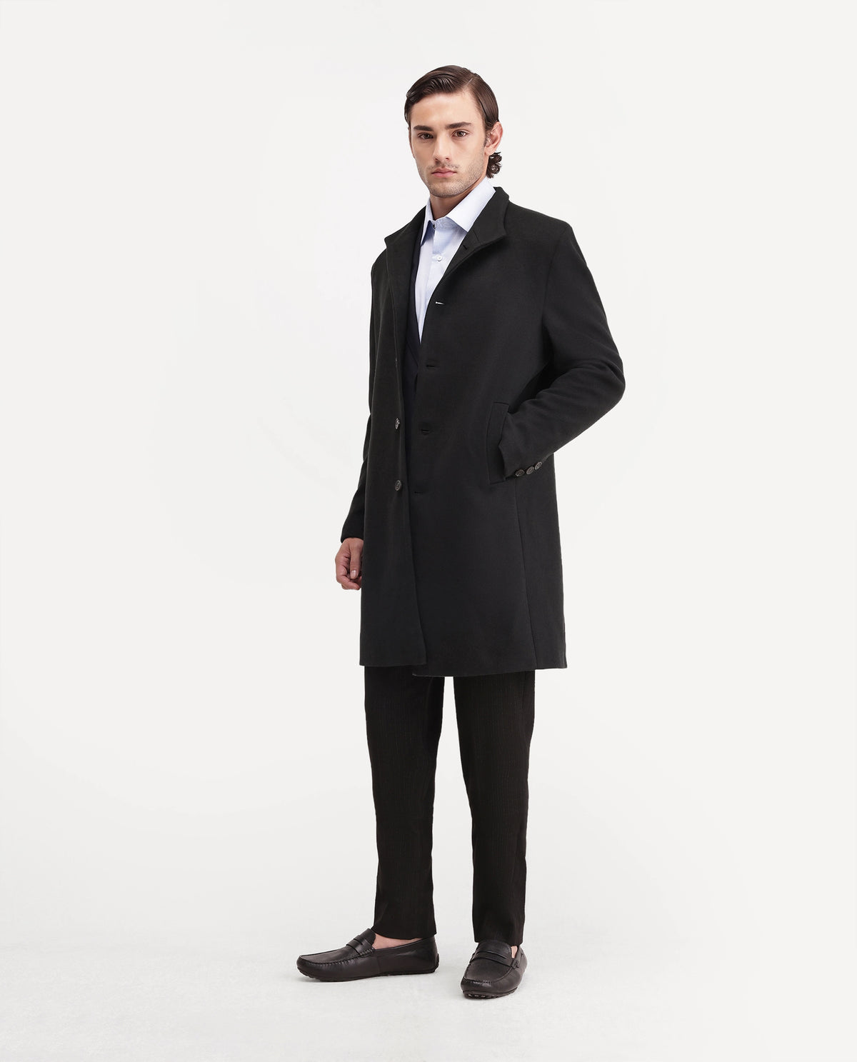 Rare Rabbit Men's Dune-26 Black Polyester Blend High Neck Button Regular Plain Jacket