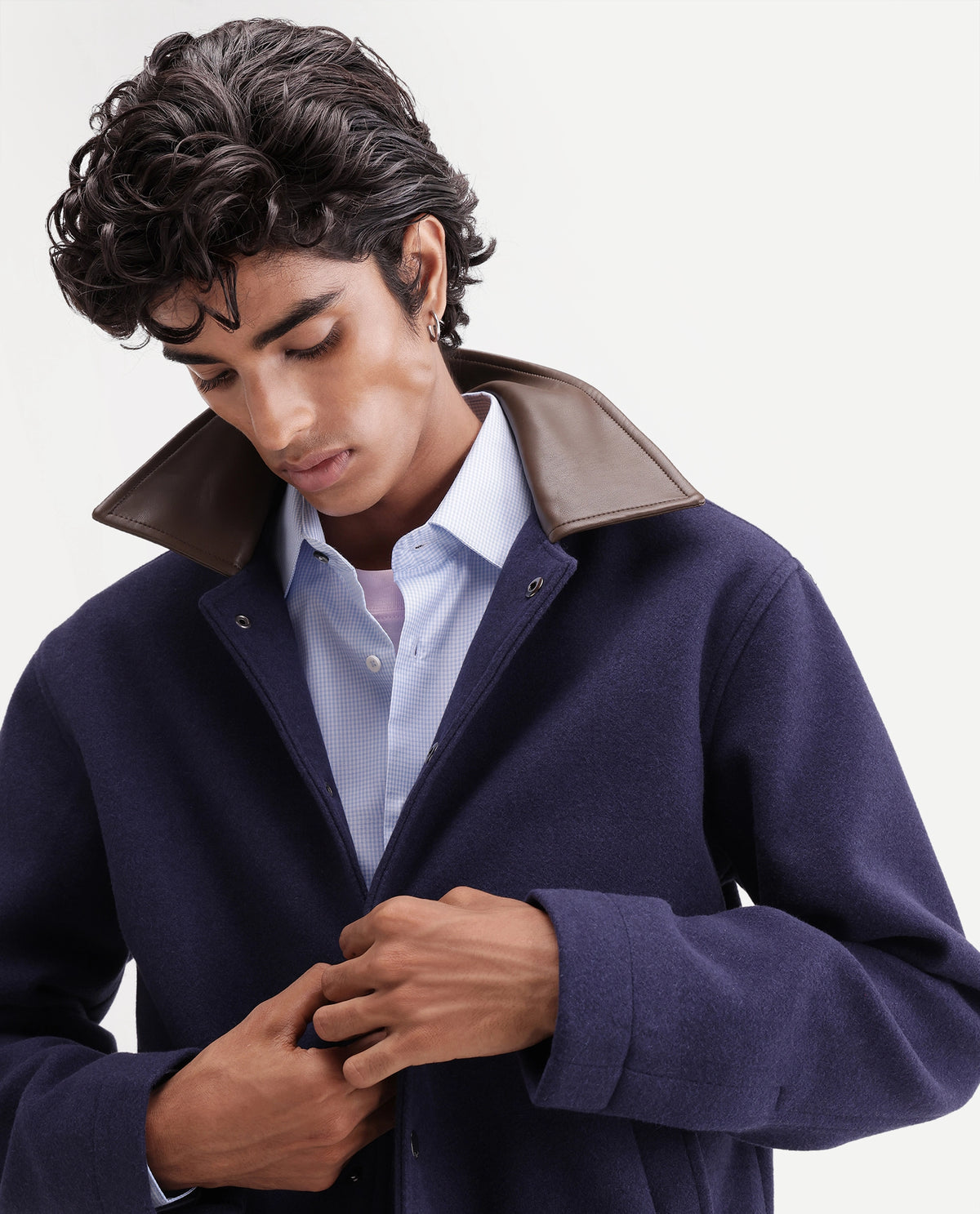 Rare Rabbit Men's Kiko-M Navy Polyester Blend Spread Collar Button Regular Plain Jacket