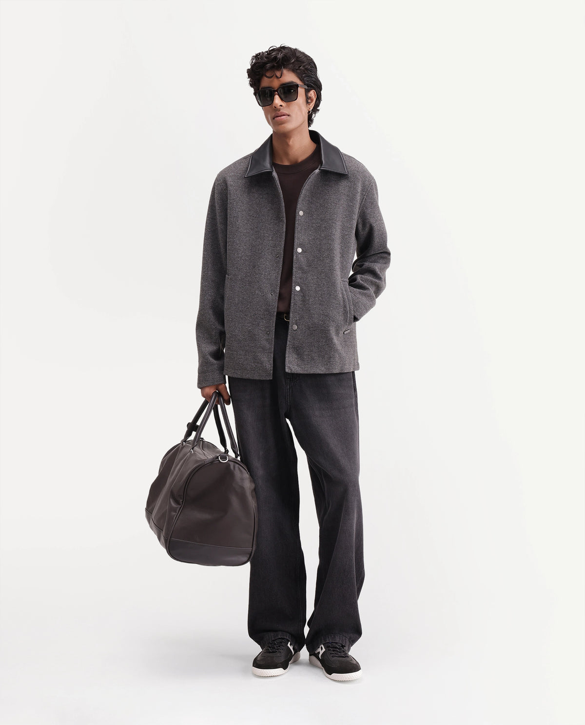 Rare Rabbit Men's Kiko-M Dark Grey Polyester Blend Spread Collar Button Regular Plain Jacket