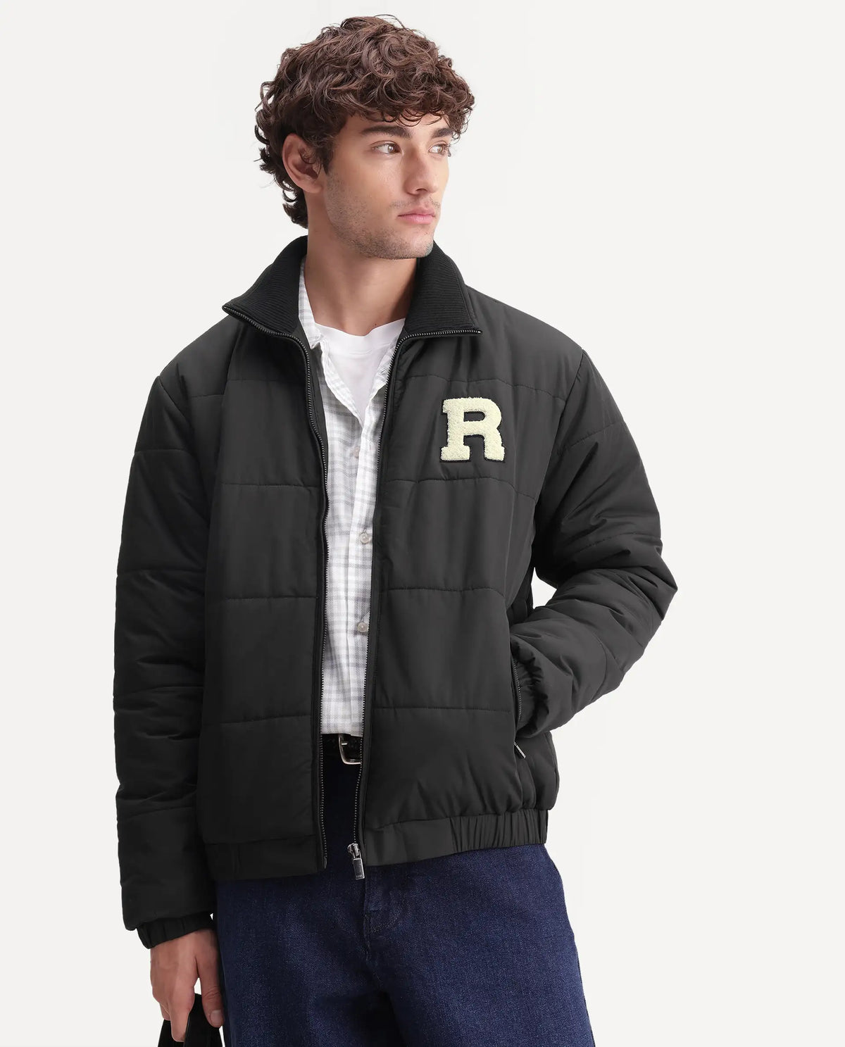 Rare Rabbit Men's Lerc Black Polyester High Neck Zipper Regular Plain Jacket
