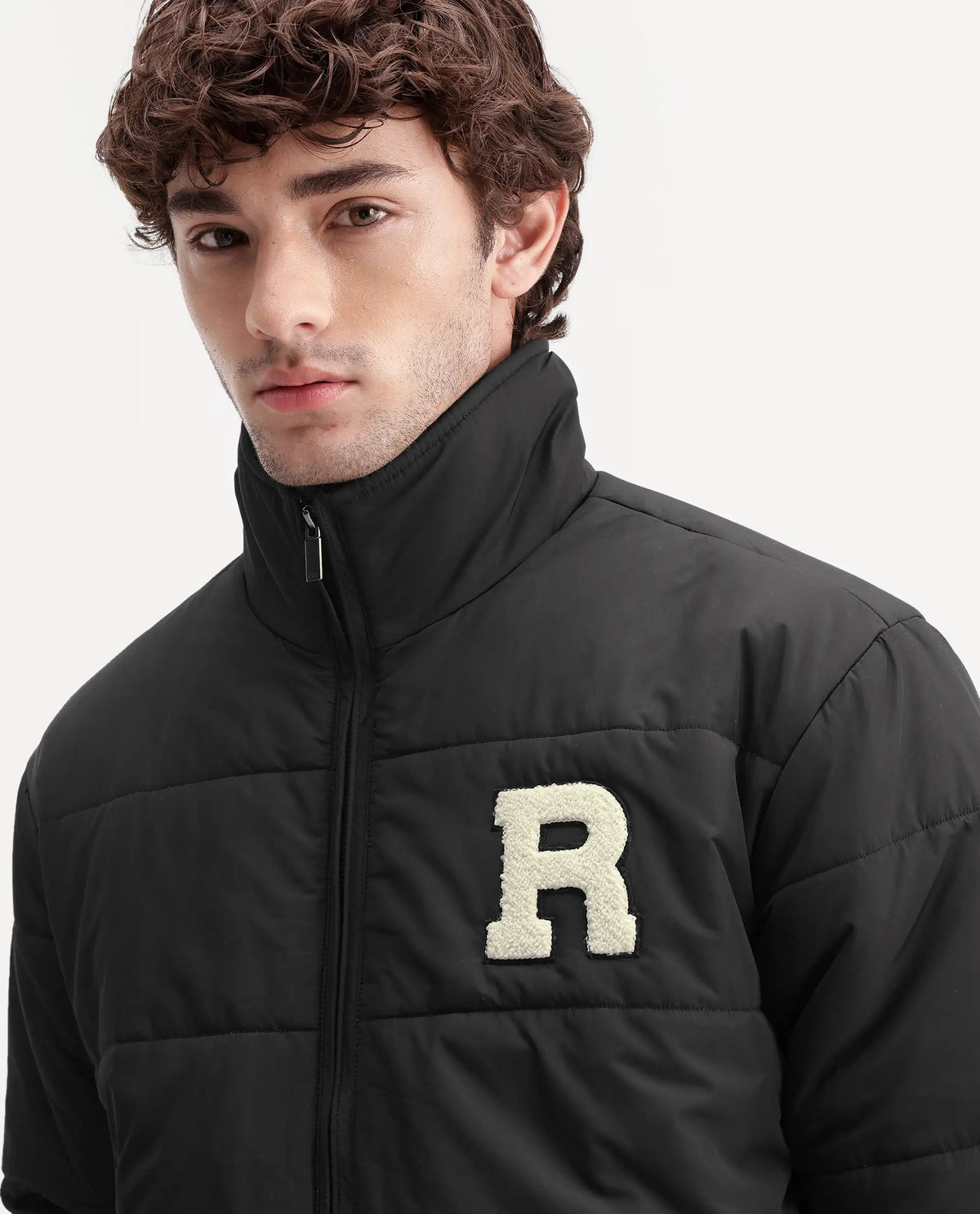Rare Rabbit Men's Lerc Black Polyester High Neck Zipper Regular Plain Jacket