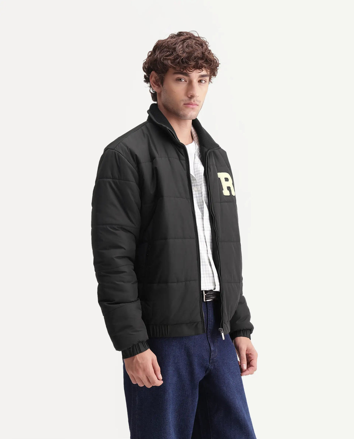 Rare Rabbit Men's Lerc Black Polyester High Neck Zipper Regular Plain Jacket