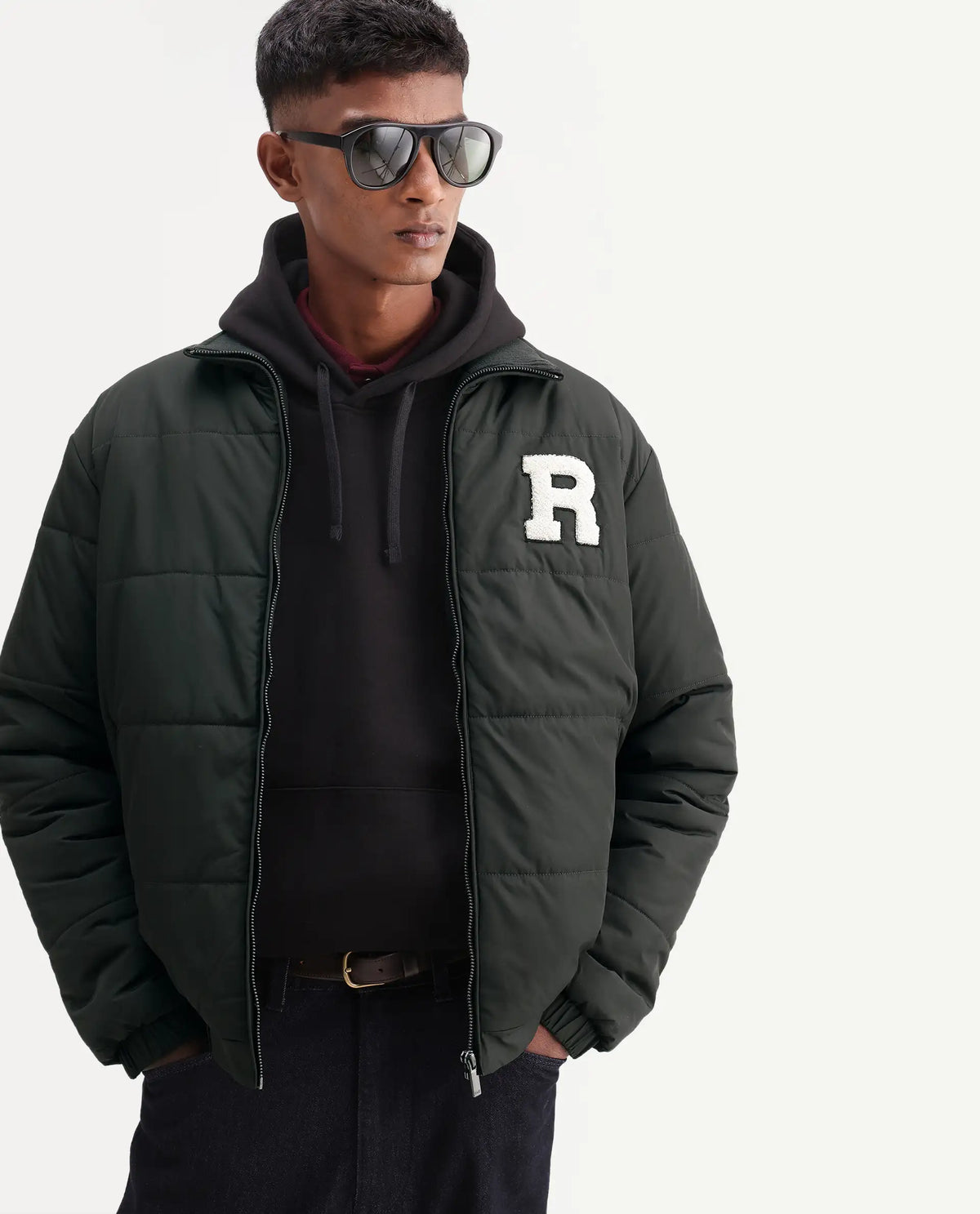 Rare Rabbit Men's Lerc Olive Polyester High Neck Zipper Regular Plain Jacket
