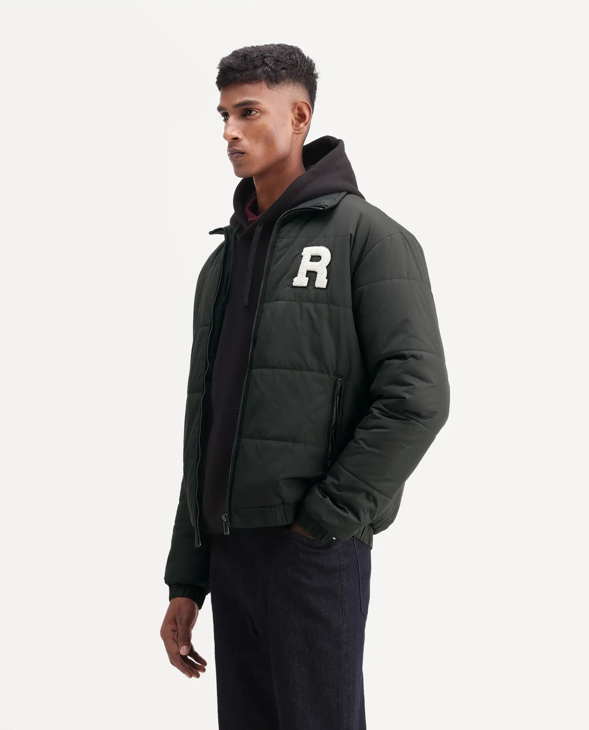 Rare Rabbit Men's Lerc Olive Polyester High Neck Zipper Regular Plain Jacket