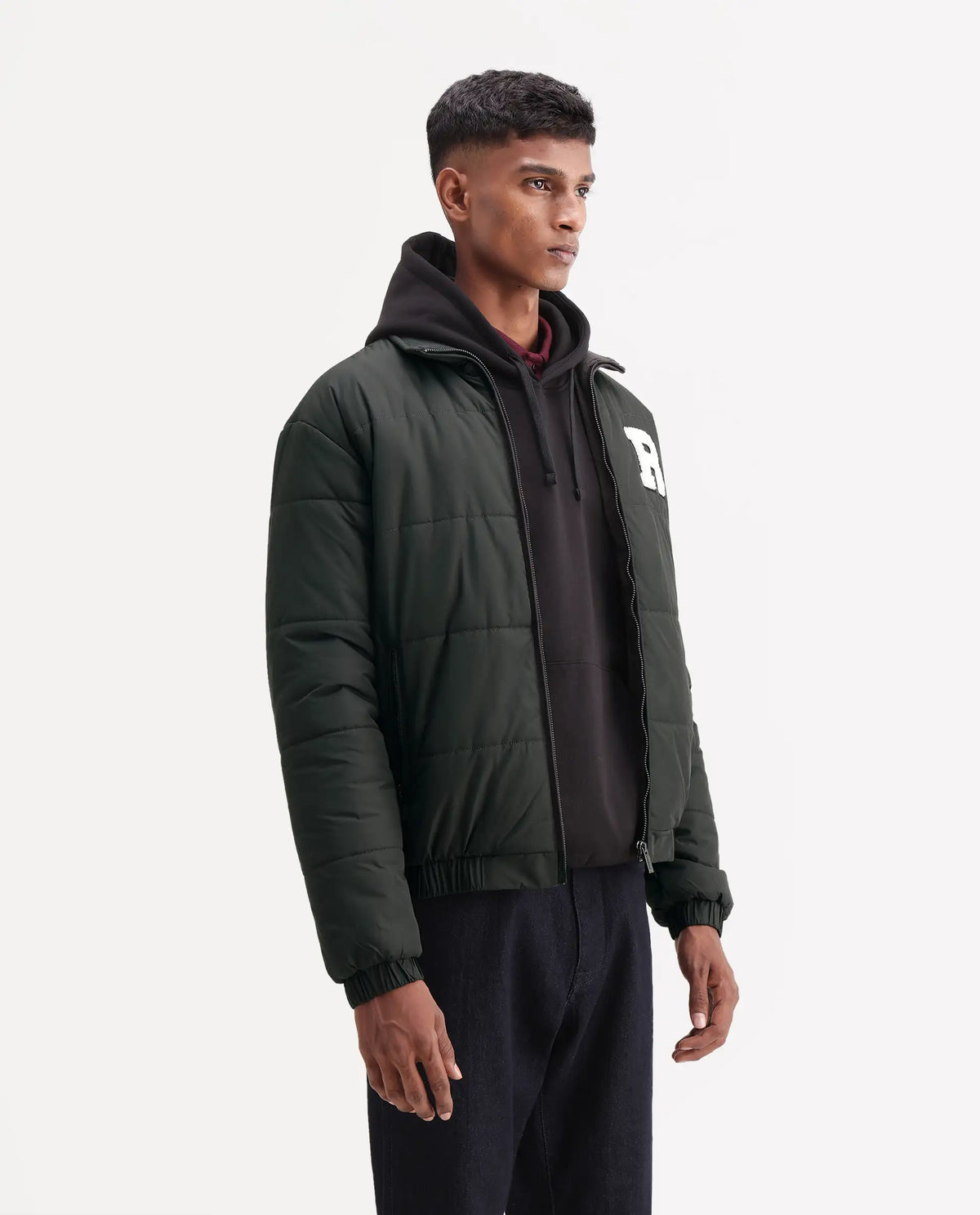 Rare Rabbit Men's Lerc Olive Polyester High Neck Zipper Regular Plain Jacket