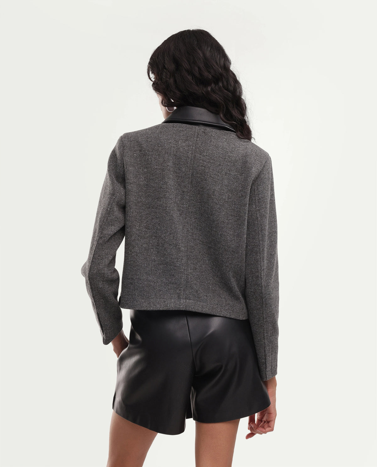 Rareism Women's Kiko Grey Polyester Blend Spread Collar Button Regular Plain Jacket