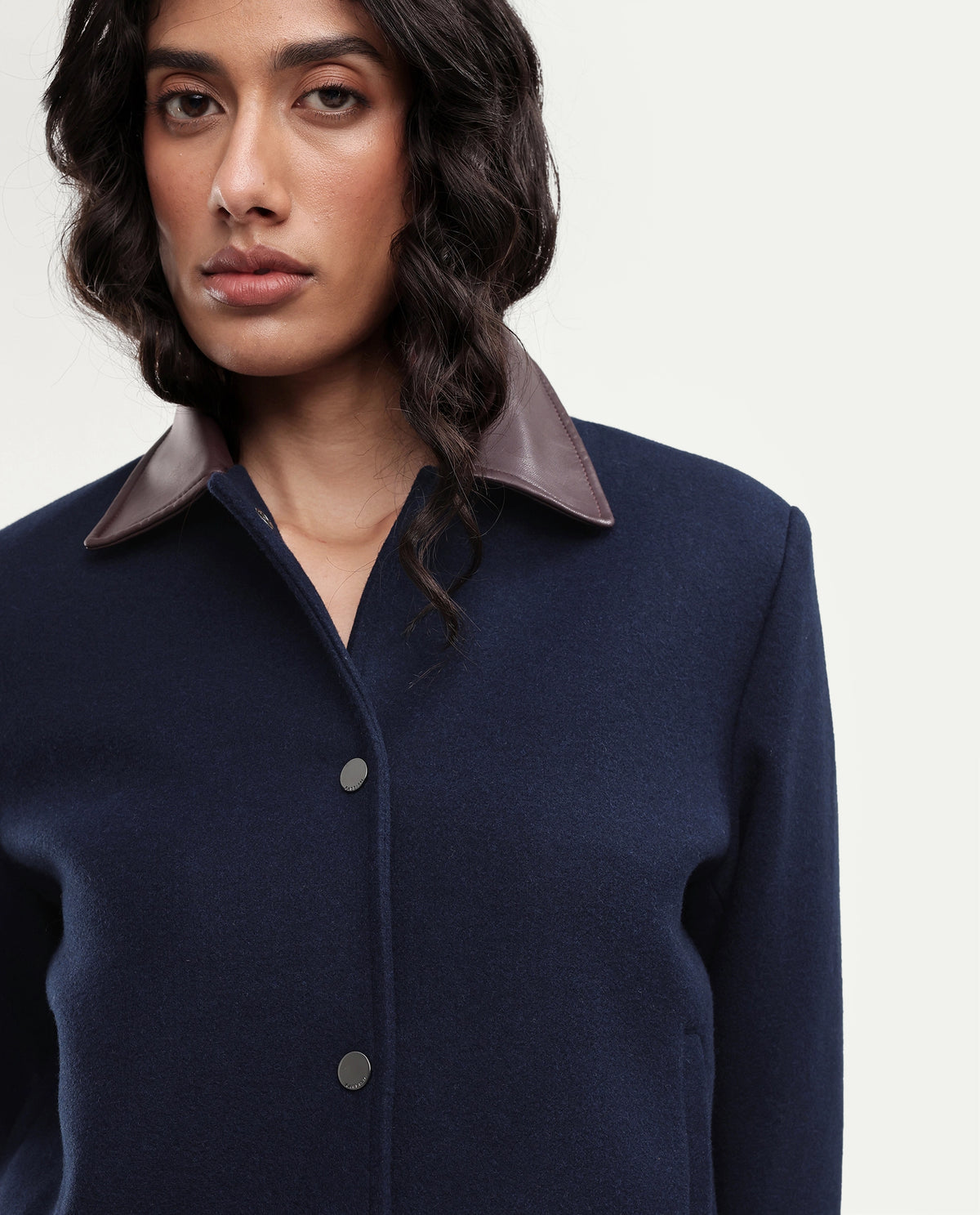 Rareism Women's Kiko Navy Polyester Blend Spread Collar Button Regular Plain Jacket