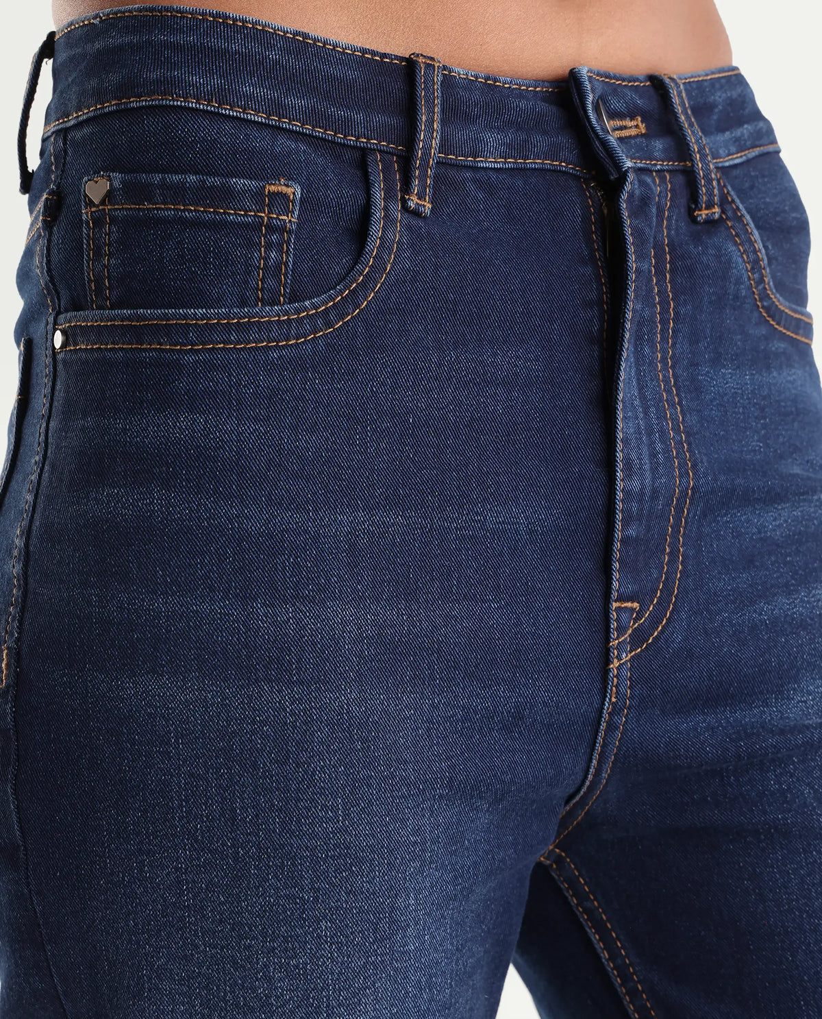Rareism Women's Bute-3 Dark Blue Cotton Blend Shank And Zipper Bootcut Plain Jeans