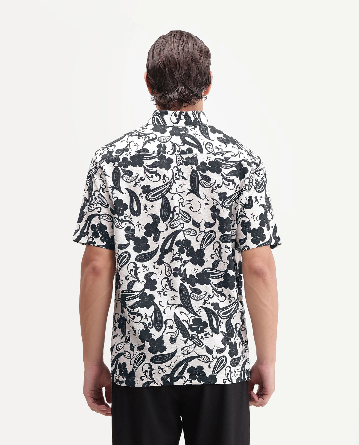 Rare Rabbit Men's Vexor Off White Viscose Blend Spread Collar Button Regular Ornamental Print Shirt