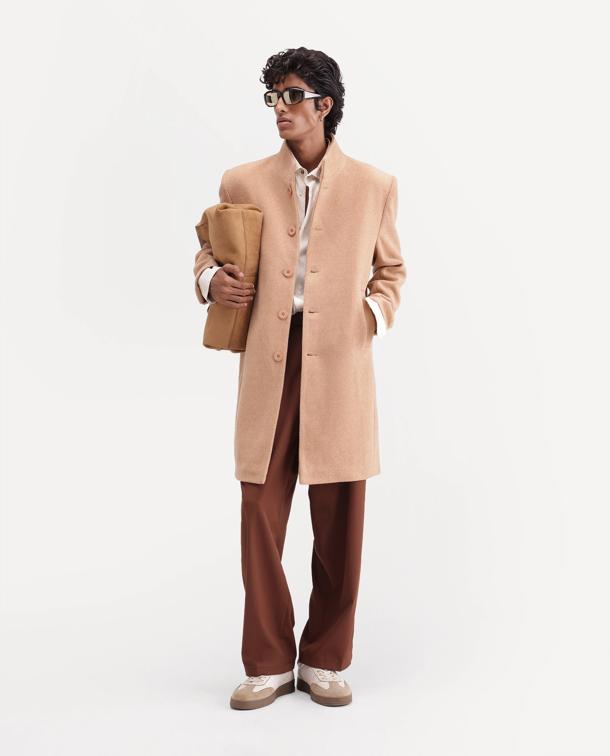 Rare Rabbit Men's Duto Beige Polyester Blend High Neck Button Regular Plain Jacket
