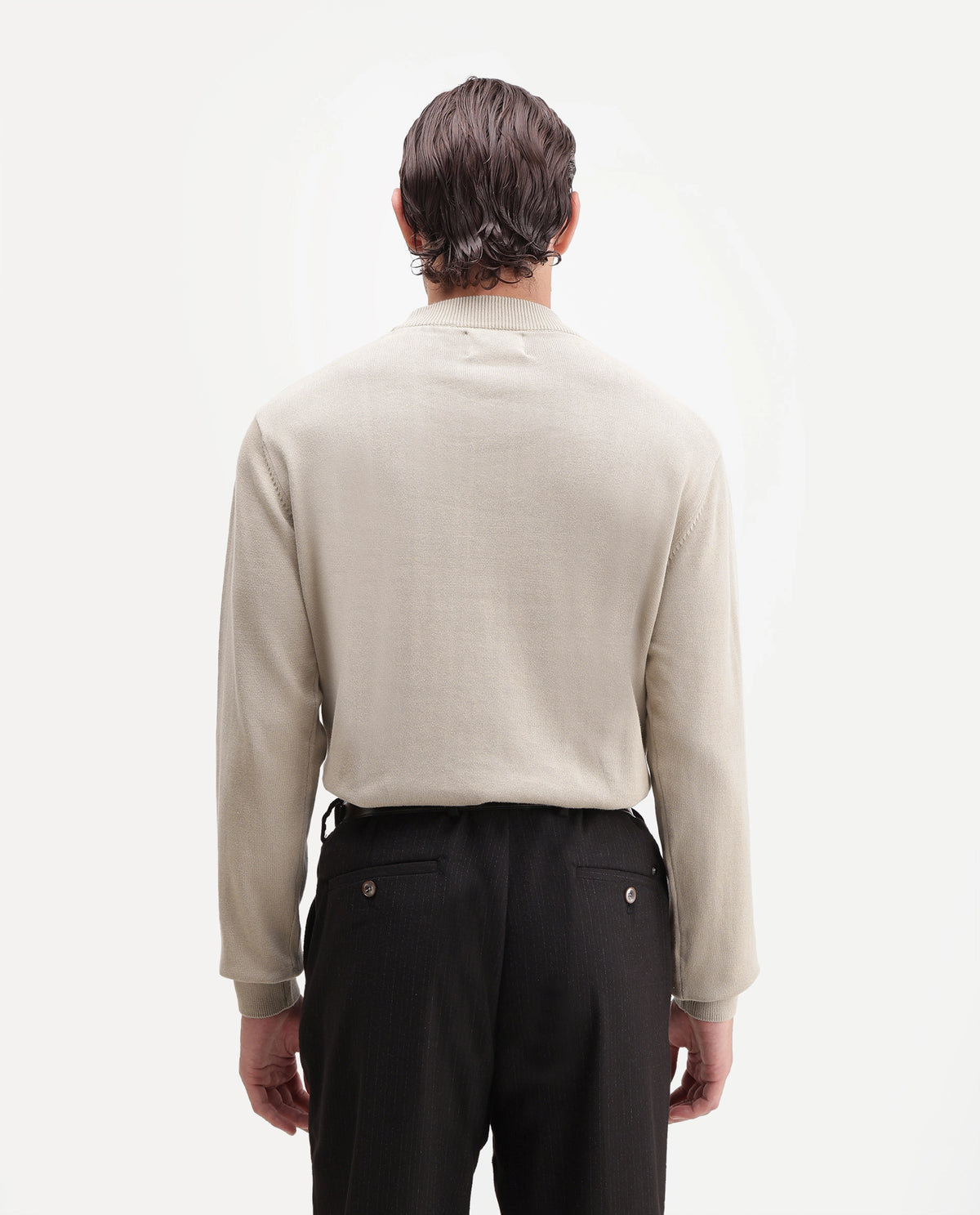 Rare Rabbit Men's Flurr Light Beige Cotton Crew Neck Regular Graphic Print Sweater