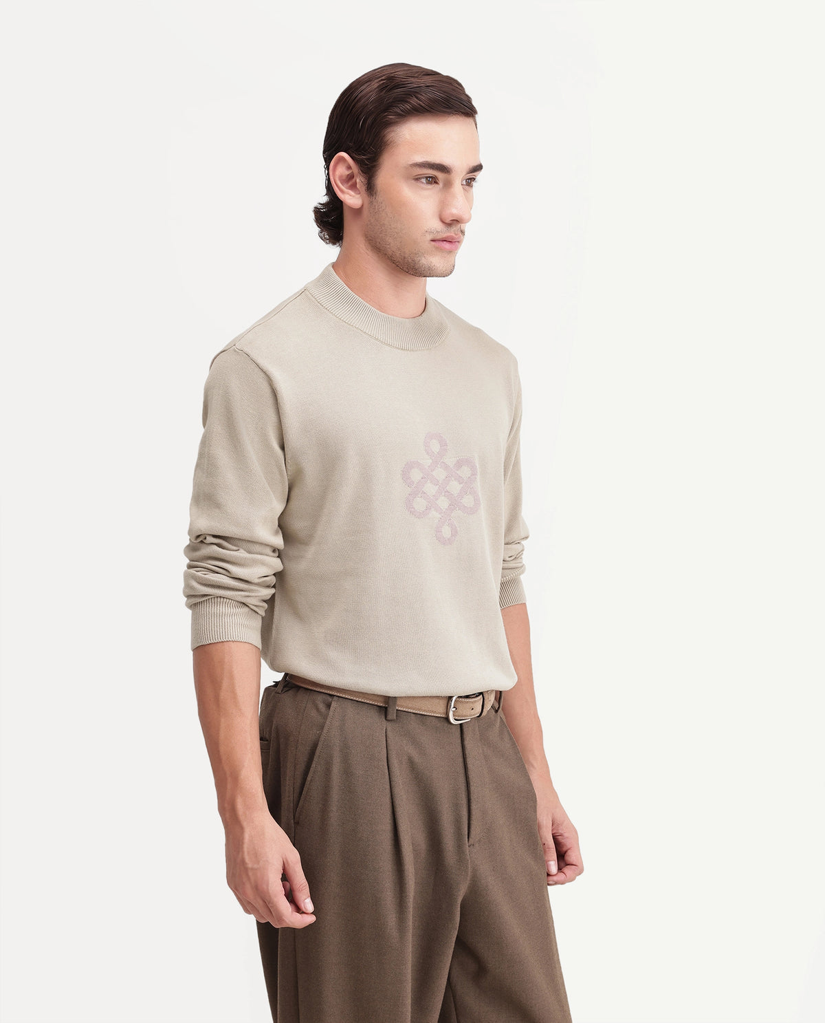 Rare Rabbit Men's Tres Dusky Brown Cotton Crew Neck Regular Graphic Print Sweater