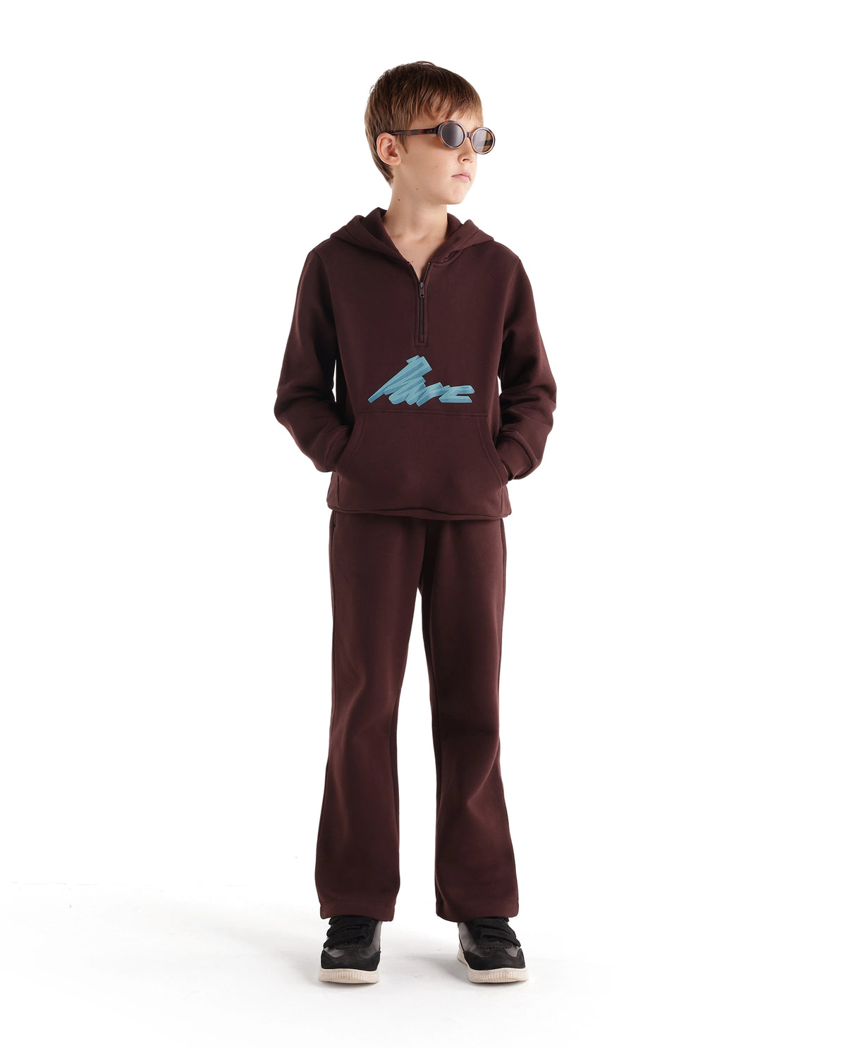 Rare Ones Kids Rero Dark Brown Cotton Blend Hooded Oversized Hd Print Sweatshirt
