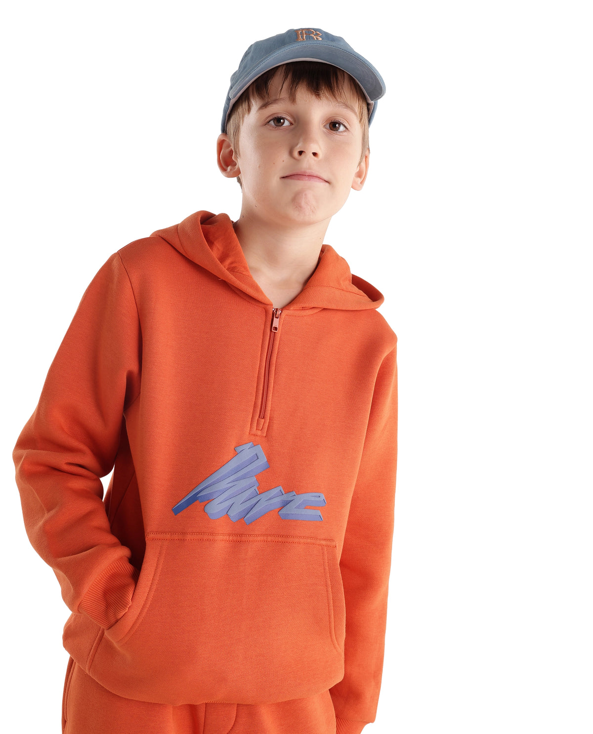 Rare Ones Kids Rero Orange Cotton Blend Hooded Oversized Hd Print Sweatshirt