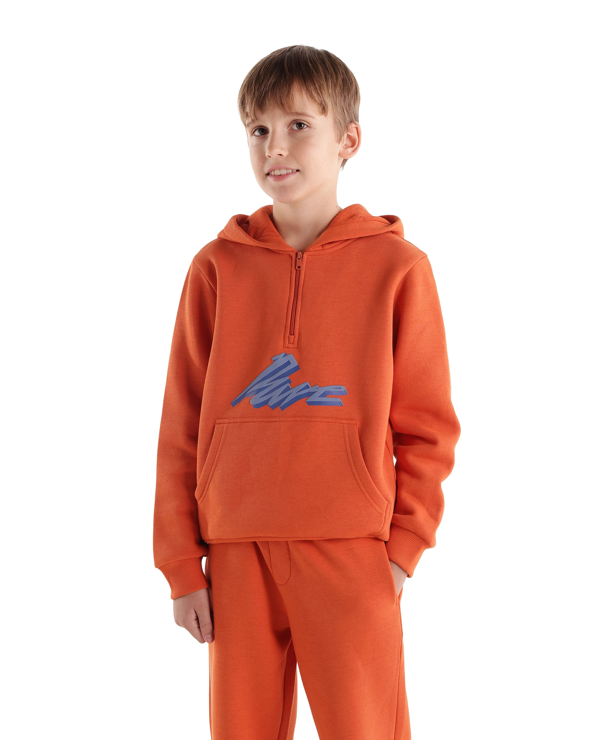 Rare Ones Kids Rero Orange Cotton Blend Hooded Oversized Hd Print Sweatshirt