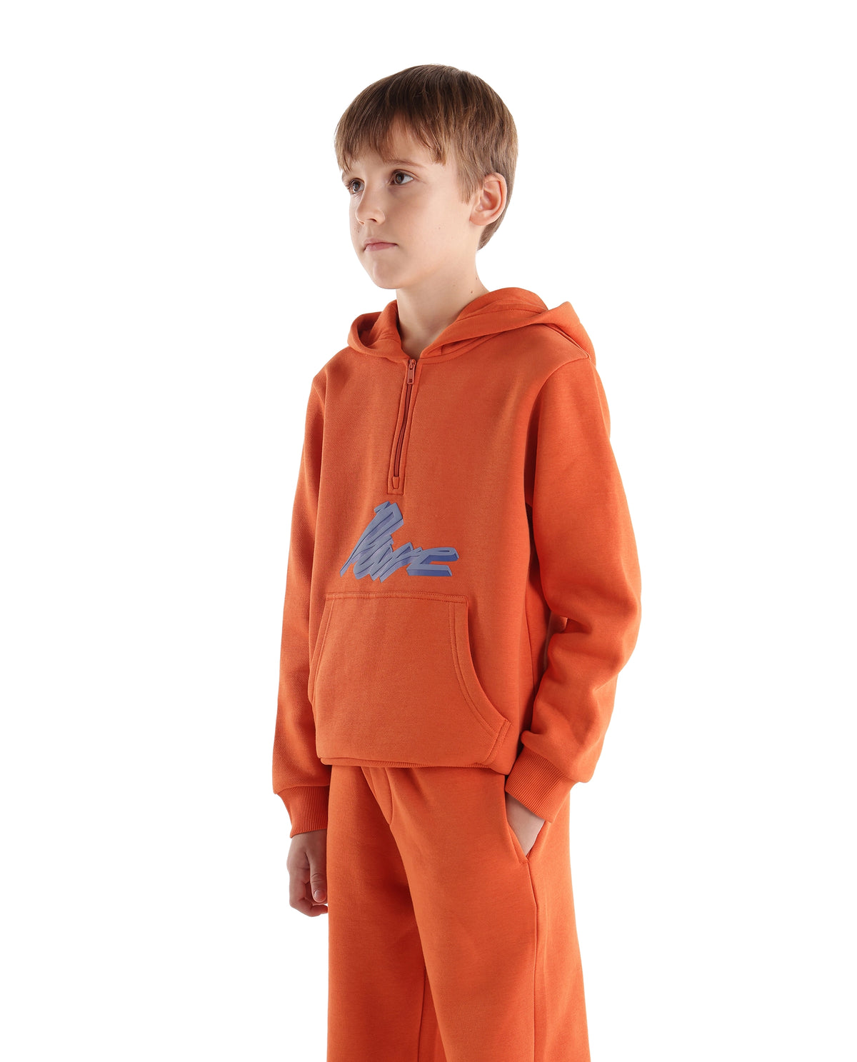 Rare Ones Kids Rero Orange Cotton Blend Hooded Oversized Hd Print Sweatshirt