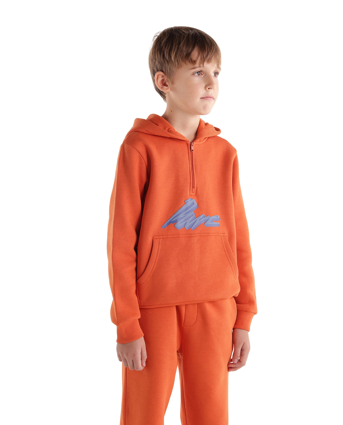 Rare Ones Kids Rero Orange Cotton Blend Hooded Oversized Hd Print Sweatshirt