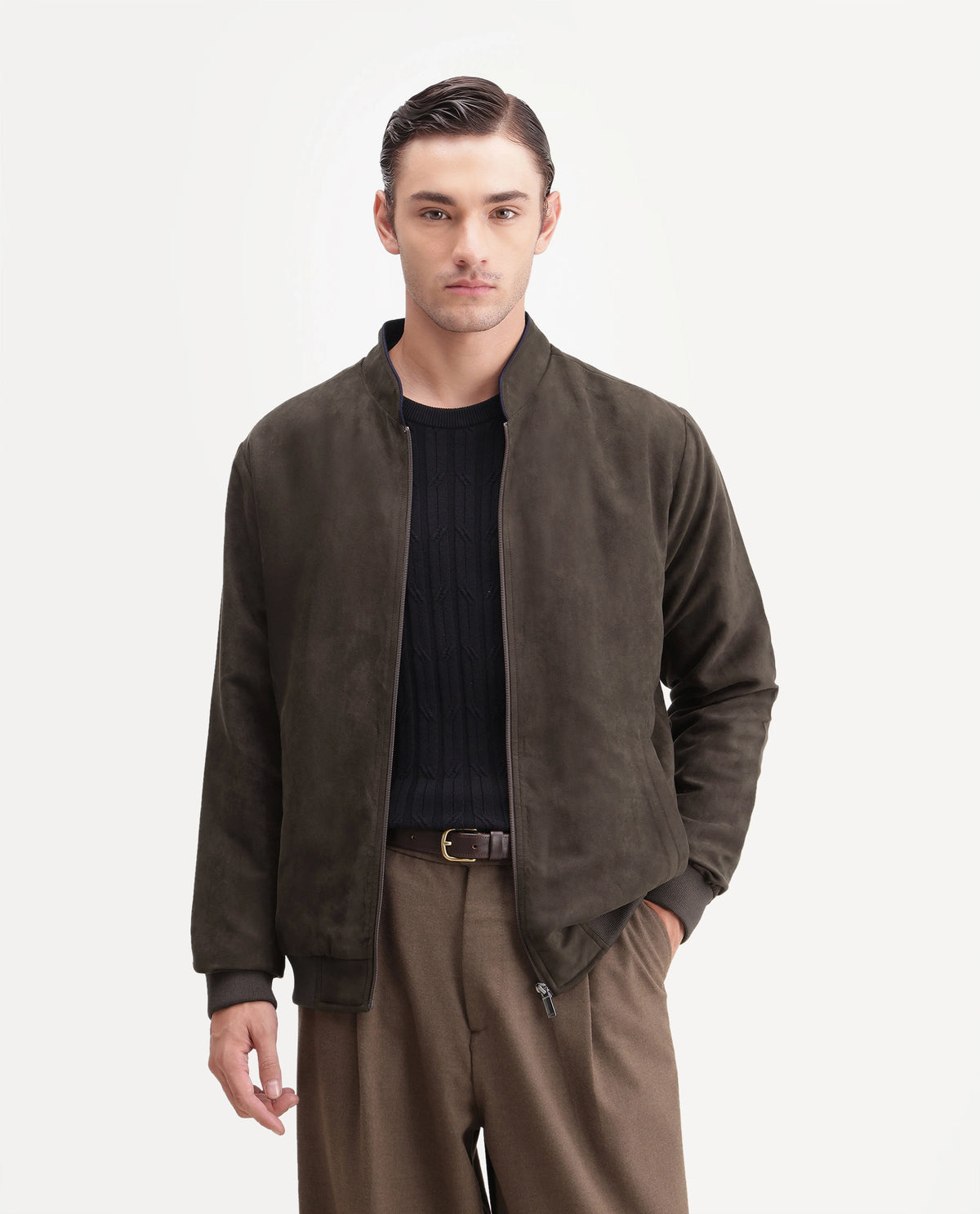 Rare Rabbit Men's Henron Brown Polyester Band Collar Regular Plain Jacket