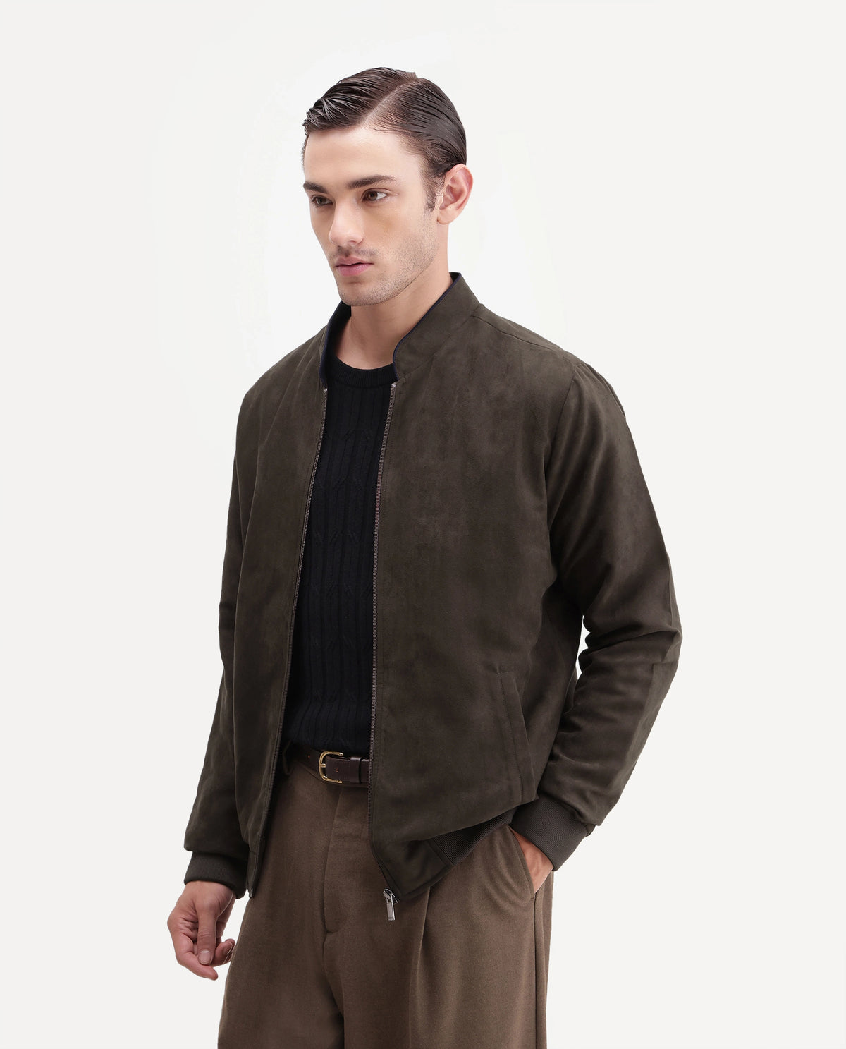 Rare Rabbit Men's Henron Brown Polyester Band Collar Regular Plain Jacket