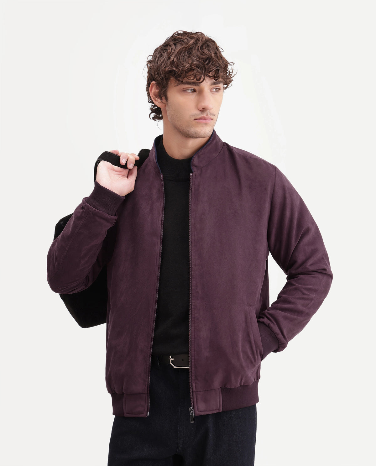 Rare Rabbit Men's Henron Dark Red Polyester Band Collar Regular Plain Jacket