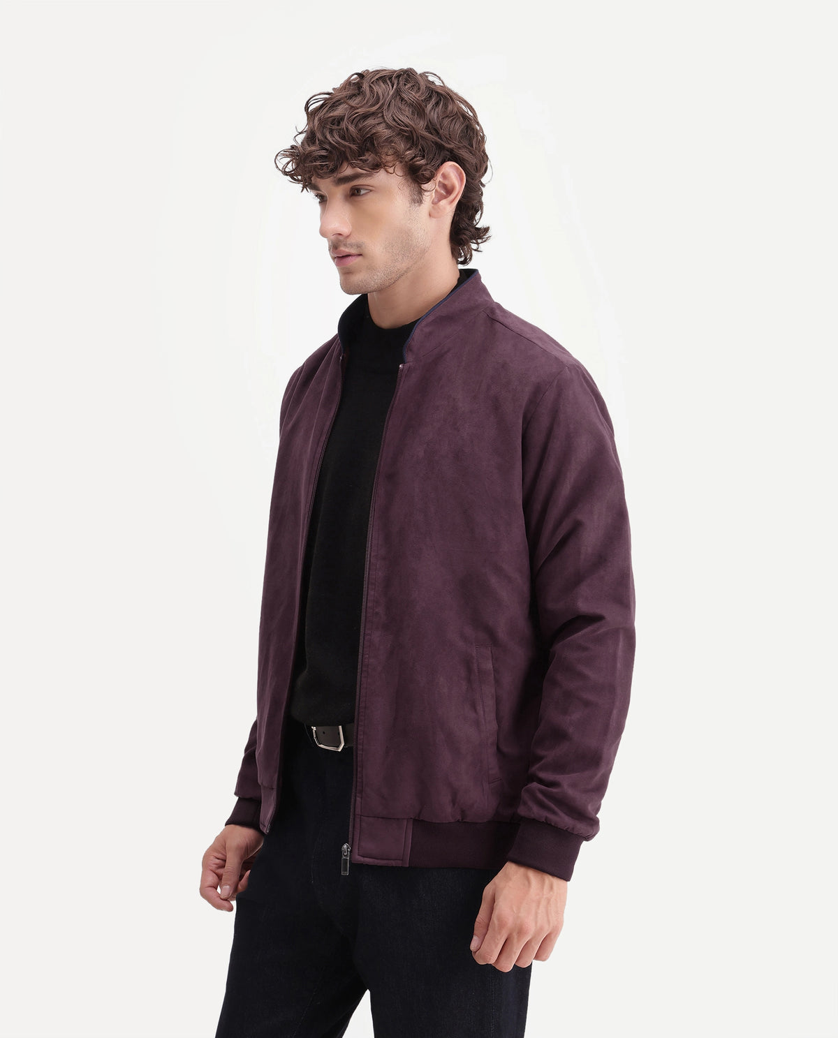 Rare Rabbit Men's Henron Dark Red Polyester Band Collar Regular Plain Jacket