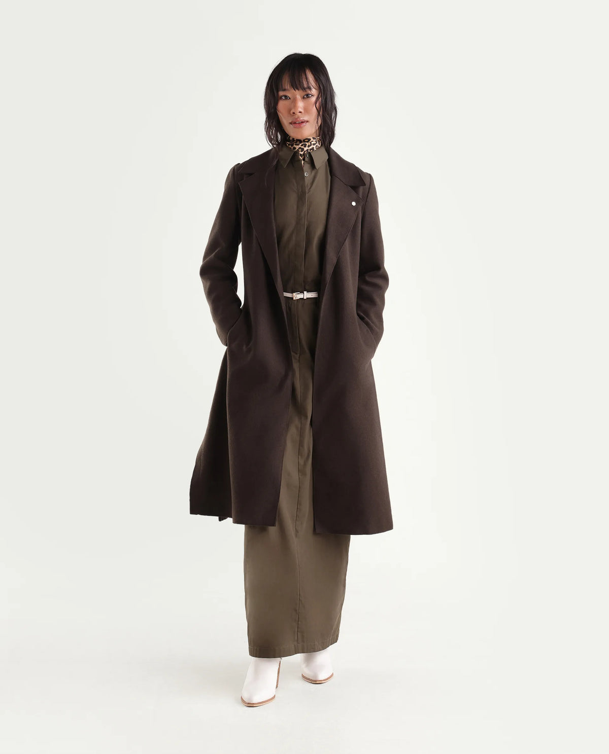 Rareism Women's Gisboryaw26 Olive Polyester Blend Lapel Neck Regular Plain Coat