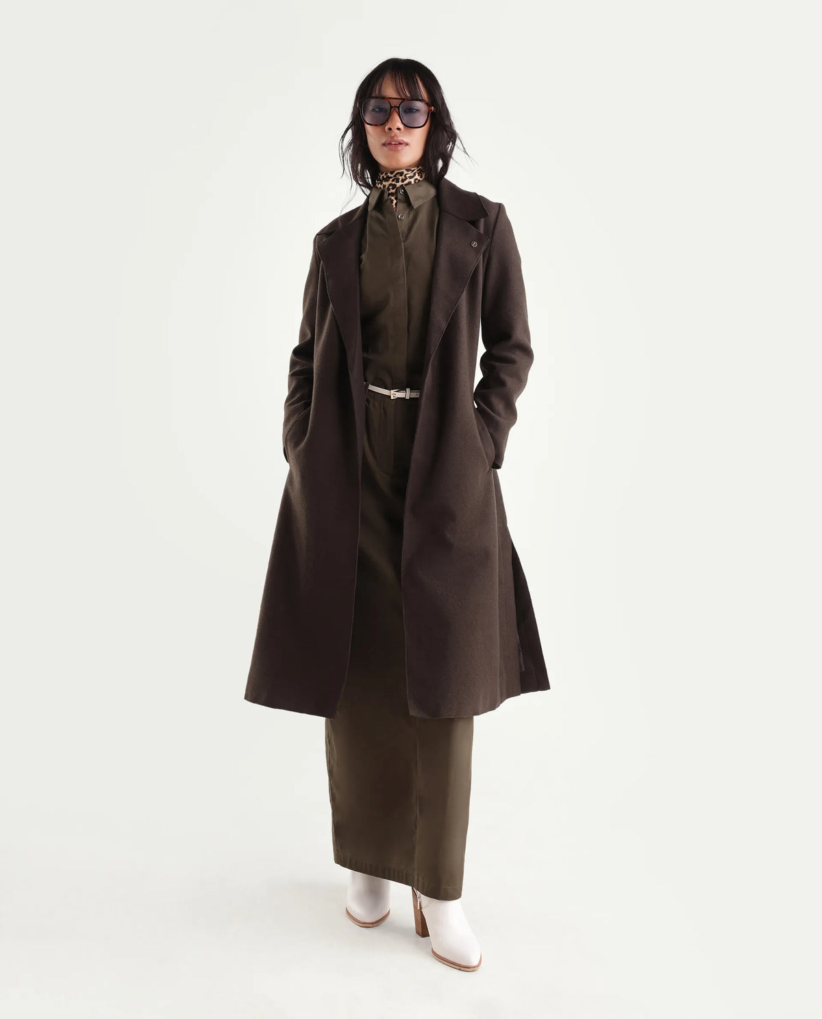 Rareism Women's Gisboryaw26 Olive Polyester Blend Lapel Neck Regular Plain Coat