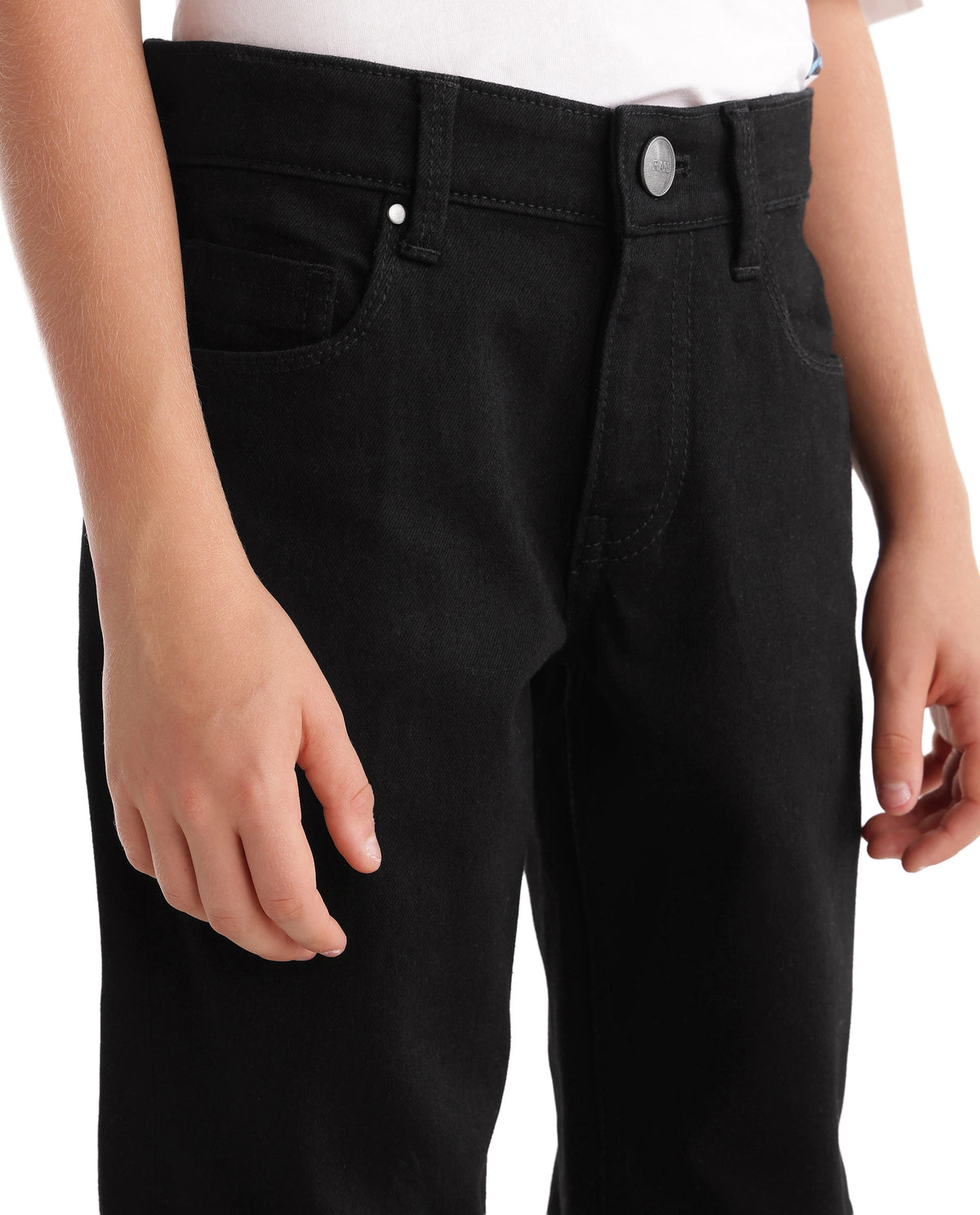 Rare Ones Kids Denno Black Cotton Blend Fabric Button And Zip Closure Regular Fit Plain Jeans