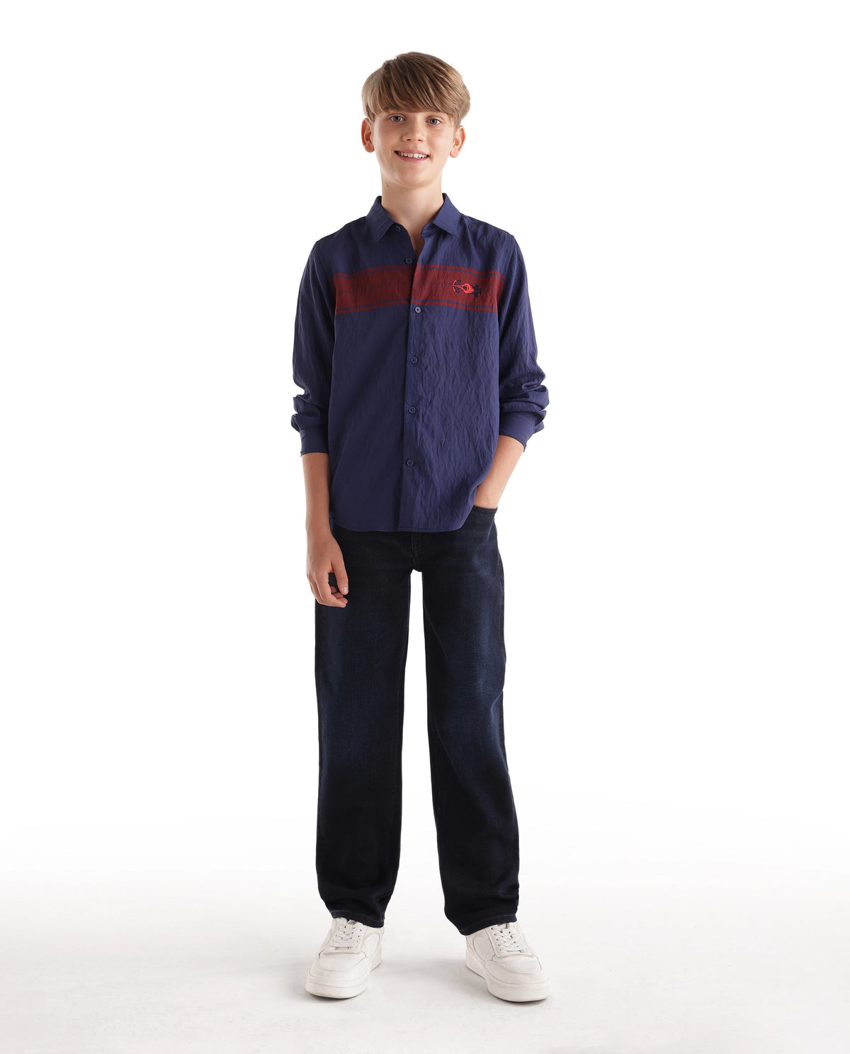 Rare Ones Kids Cyrus Dark Blue Cotton Blend Fabric Button And Zip Closure Regular Fit Plain Jeans