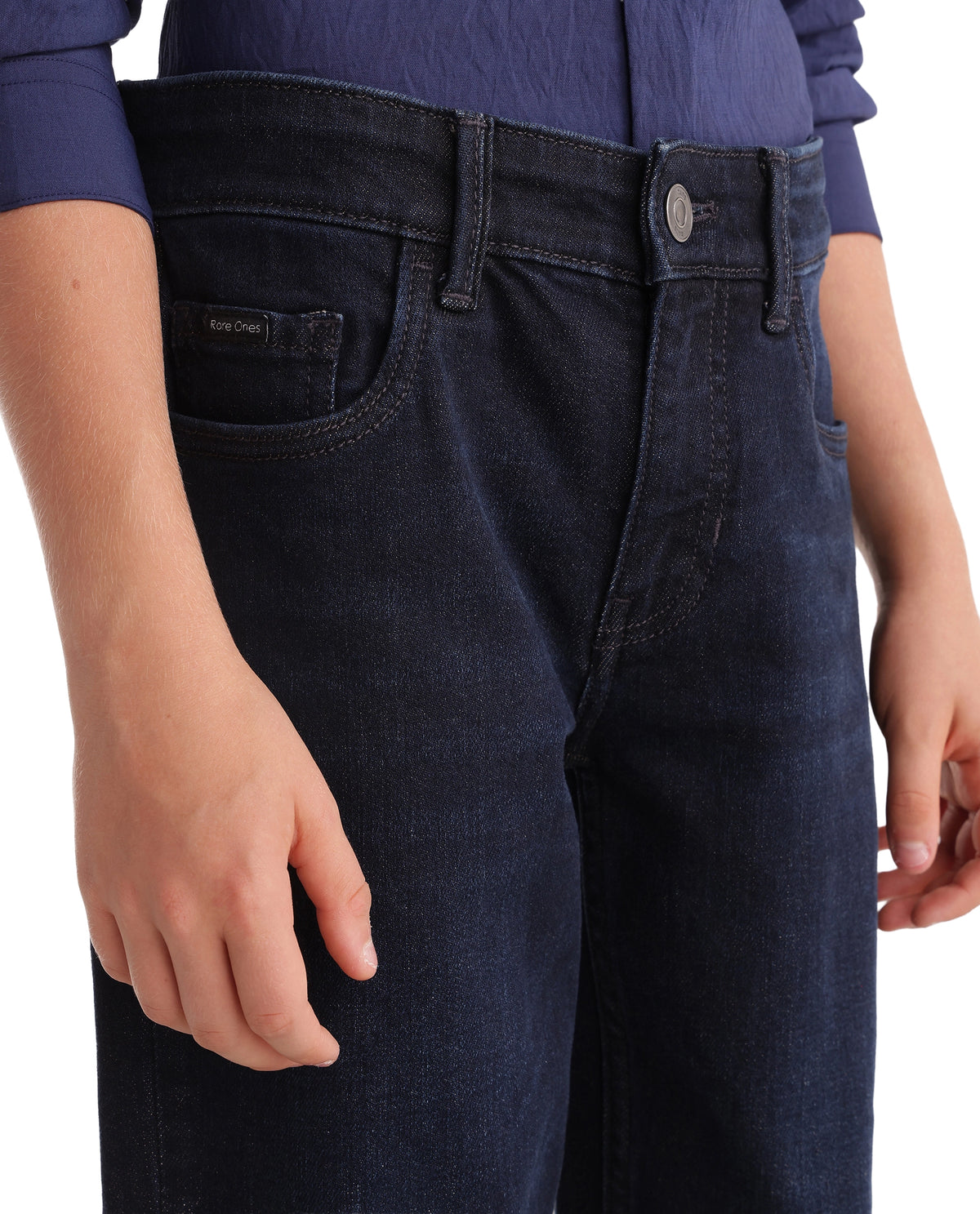 Rare Ones Kids Cyrus Dark Blue Cotton Blend Fabric Button And Zip Closure Regular Fit Plain Jeans