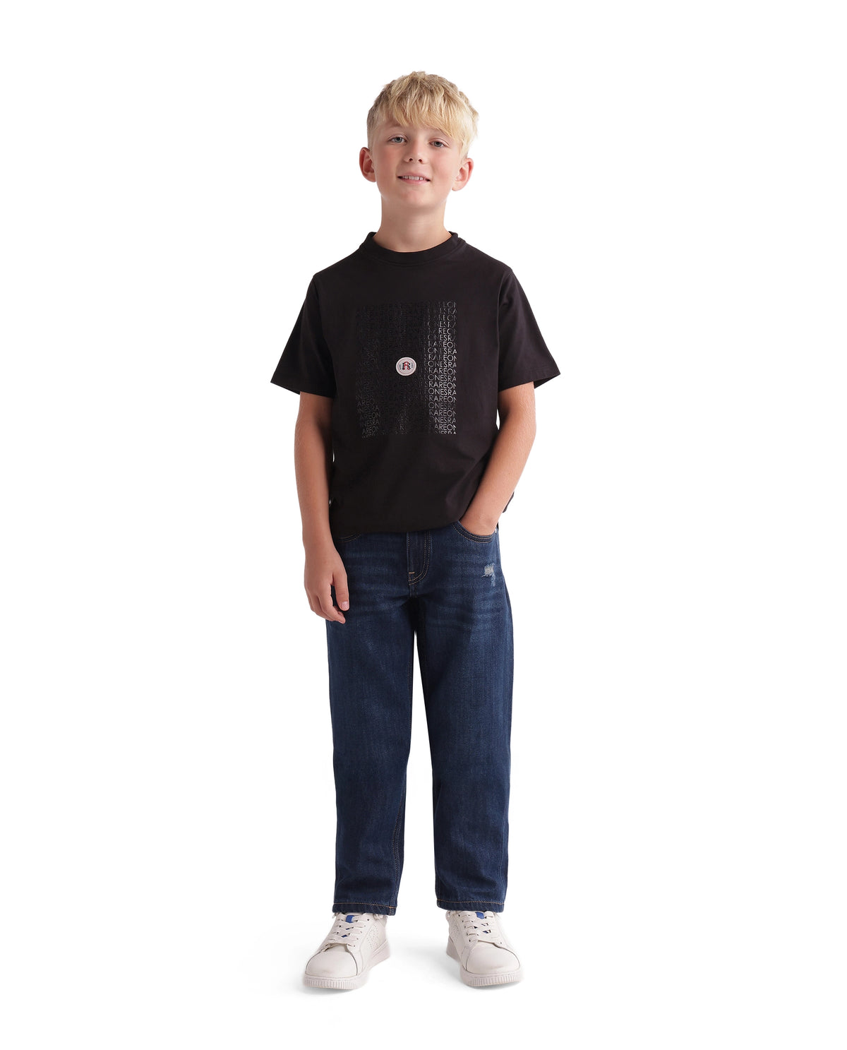 Rare Ones Kids Indi-K-26 Dark Blue Cotton Fabric Button And Zip Closure Regular Fit Plain Jeans