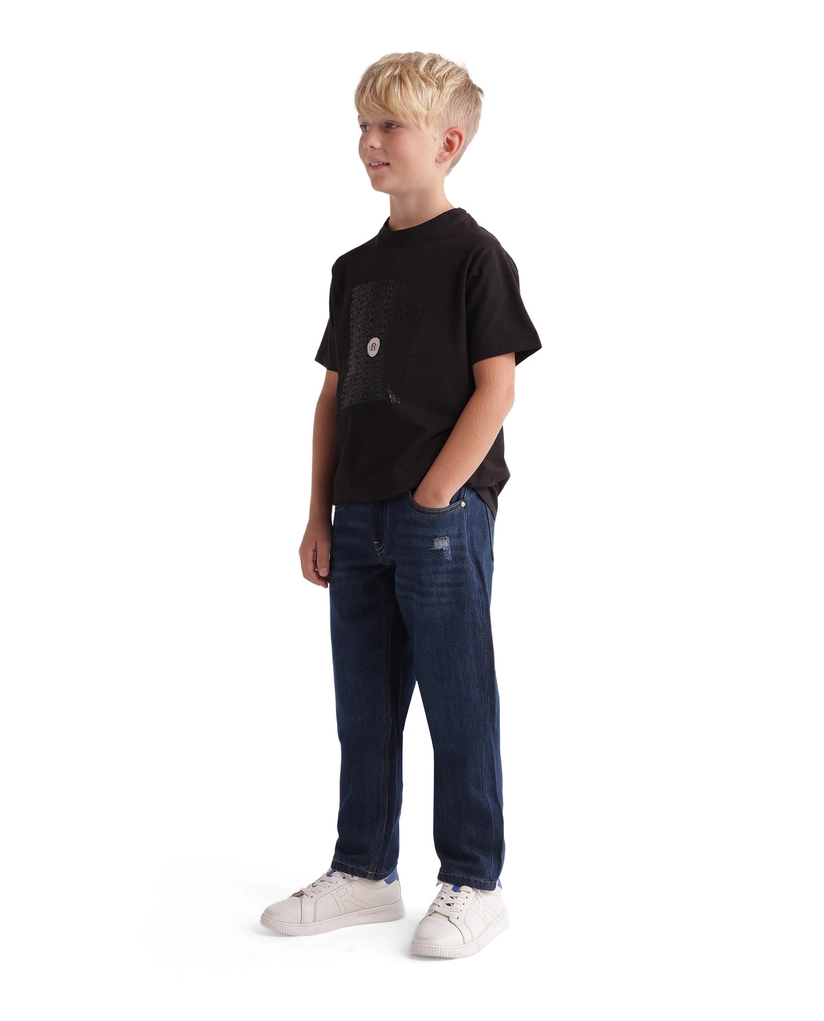Rare Ones Kids Indi-K-26 Dark Blue Cotton Fabric Button And Zip Closure Regular Fit Plain Jeans