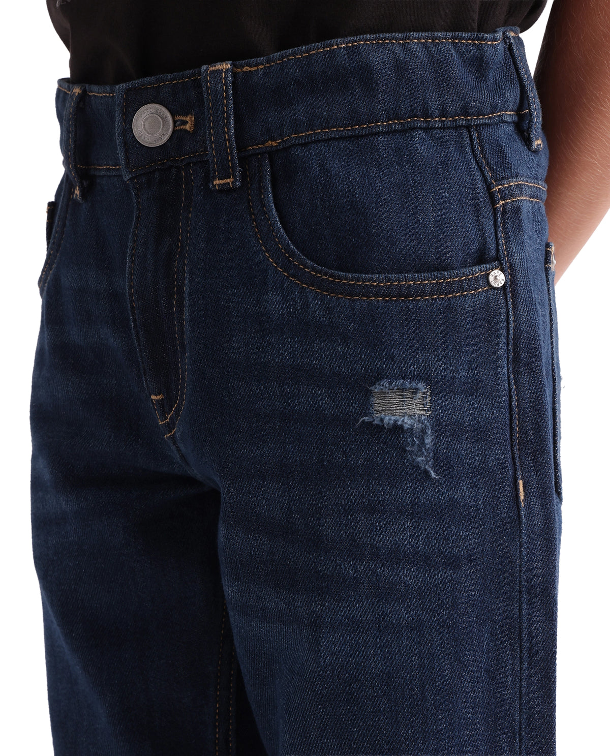 Rare Ones Kids Indi-K-26 Dark Blue Cotton Fabric Button And Zip Closure Regular Fit Plain Jeans