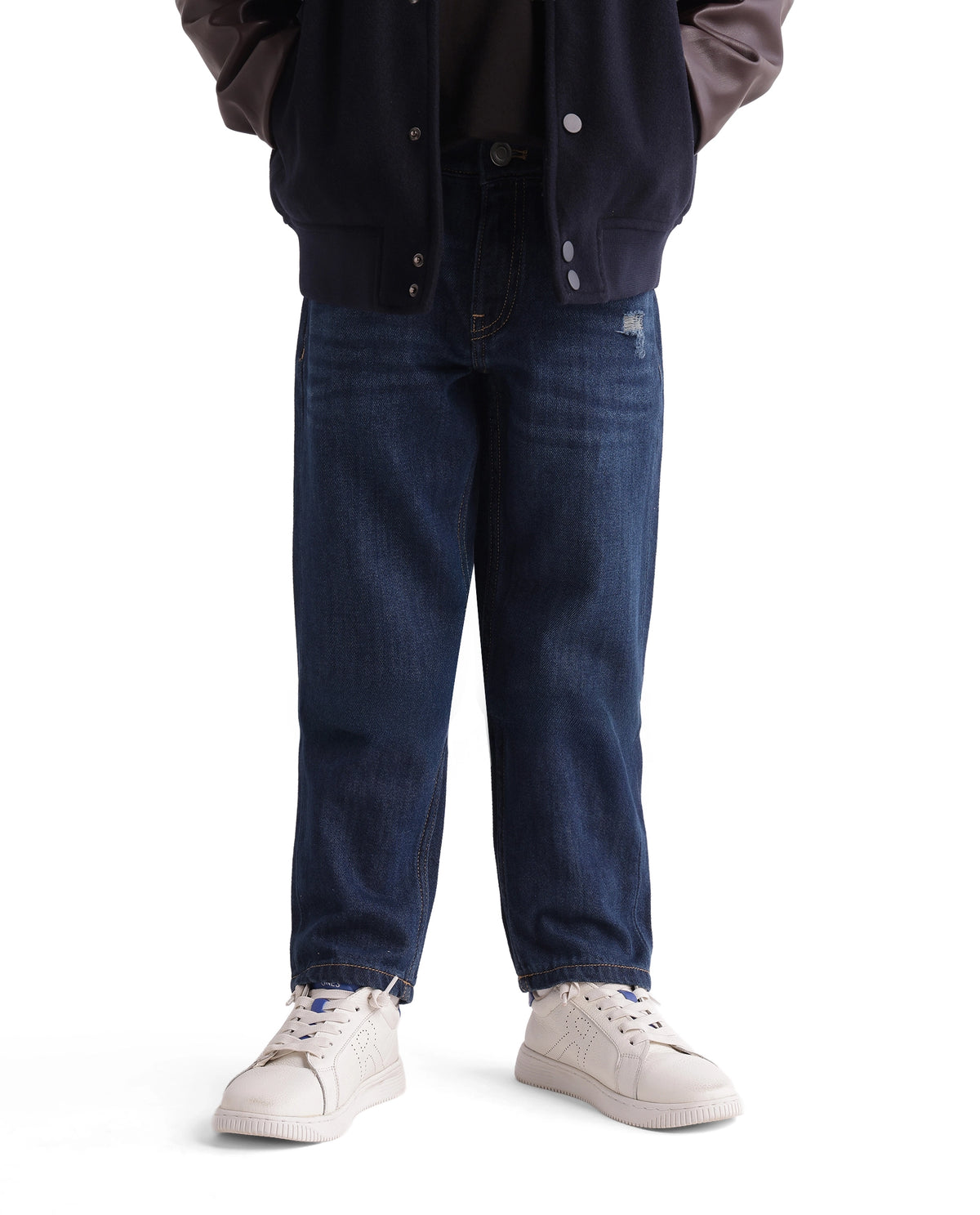 Rare Ones Kids Indi-K-26 Dark Blue Cotton Fabric Button And Zip Closure Regular Fit Plain Jeans
