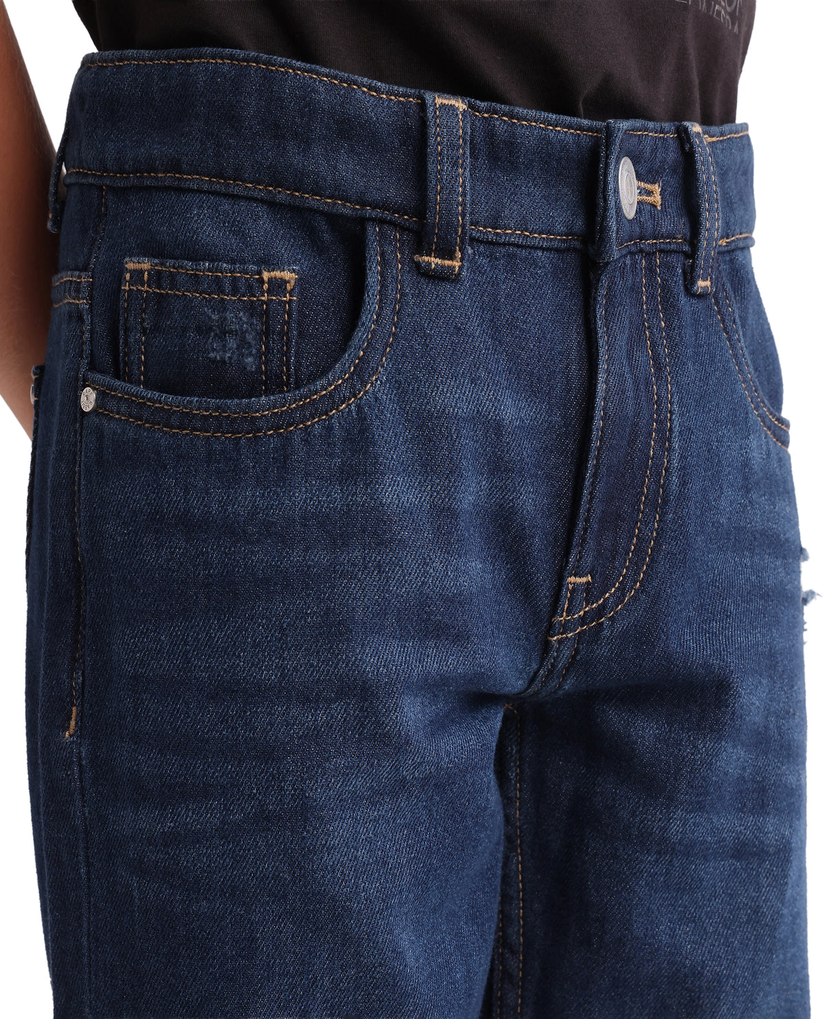 Rare Ones Kids Indi-K-26 Dark Blue Cotton Fabric Button And Zip Closure Regular Fit Plain Jeans
