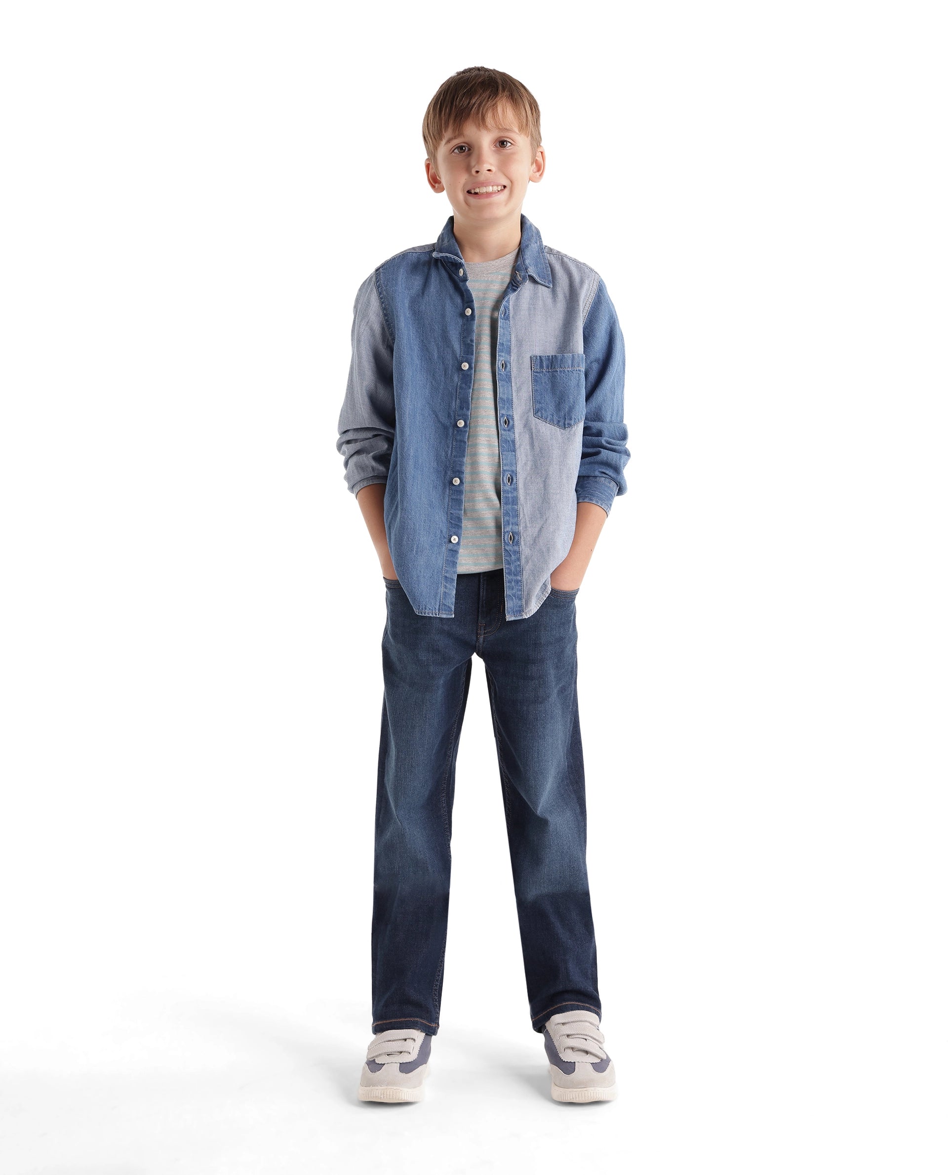 Rare Ones Kids Ned Dark Blue Cotton Blend Fabric Button And Zip Closure Regular Fit Plain Jeans