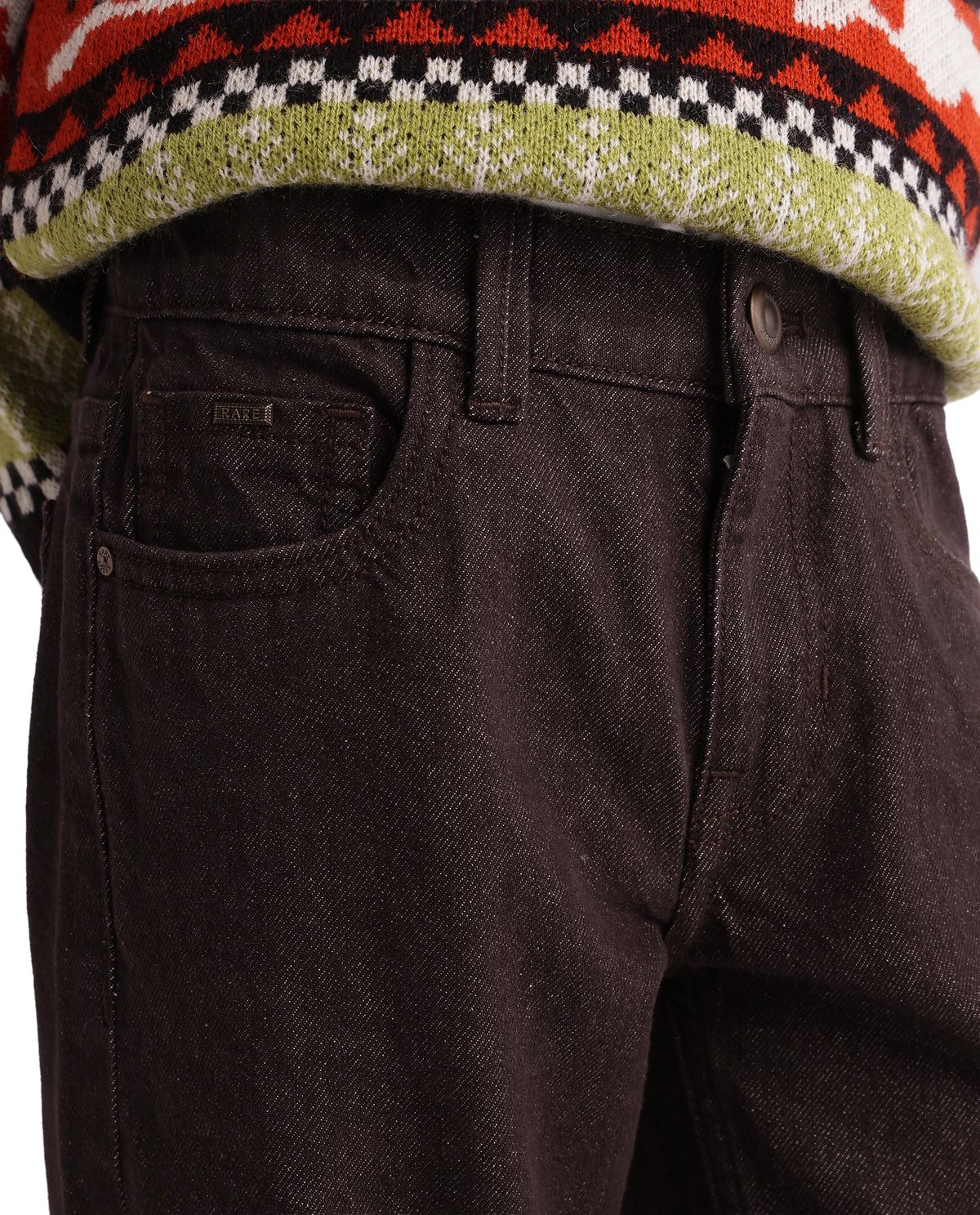 Rare Ones Kids Ladd-K Dark Brown Cotton Fabric Button And Zip Closure Regular Fit Plain Jeans
