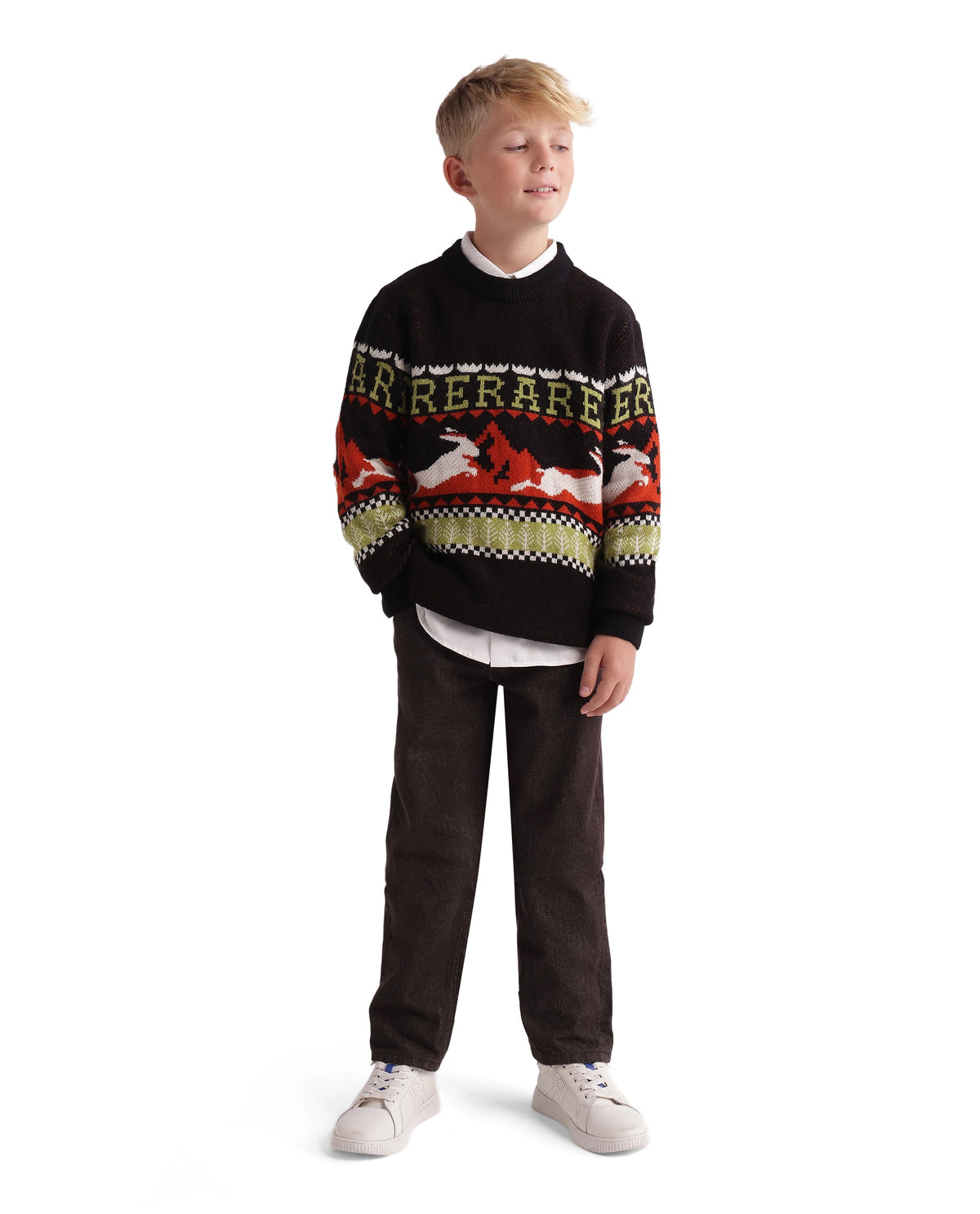 Rare Ones Kids Ladd-K Dark Brown Cotton Fabric Button And Zip Closure Regular Fit Plain Jeans