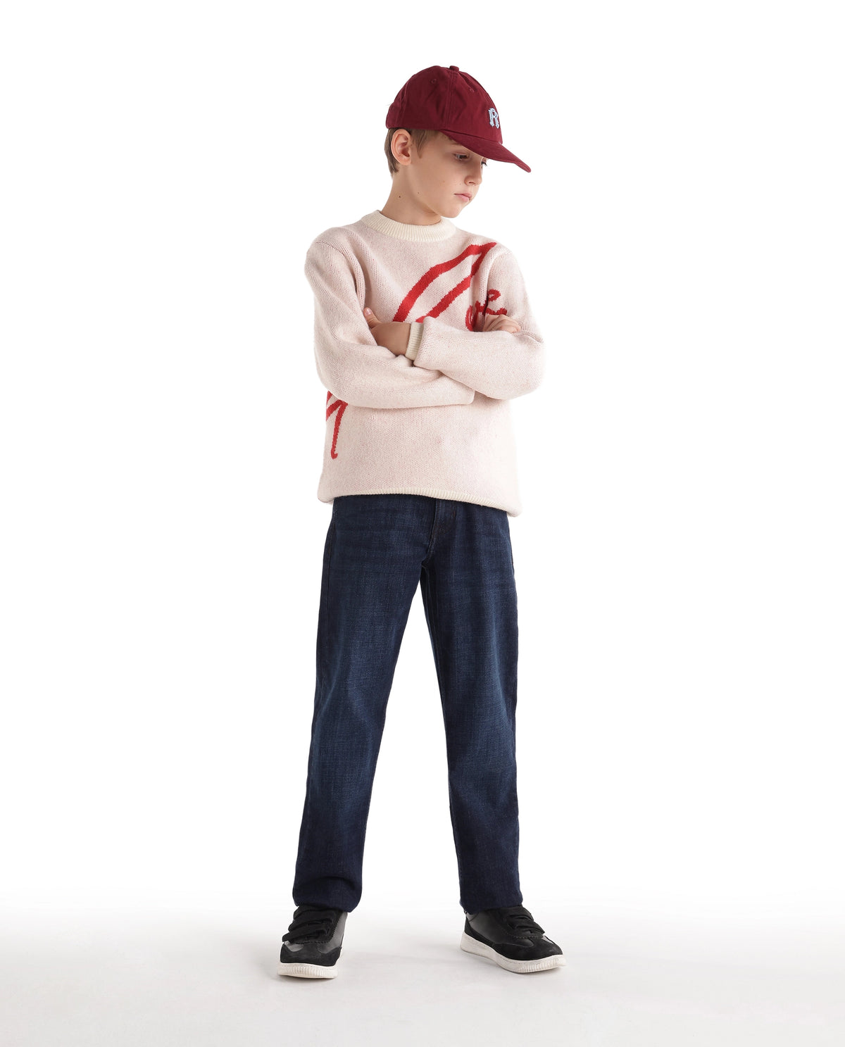 Rare Ones Kids Ledo-1-K Navy Cotton Blend Fabric Button And Zip Closure Slim Fit Plain Jeans