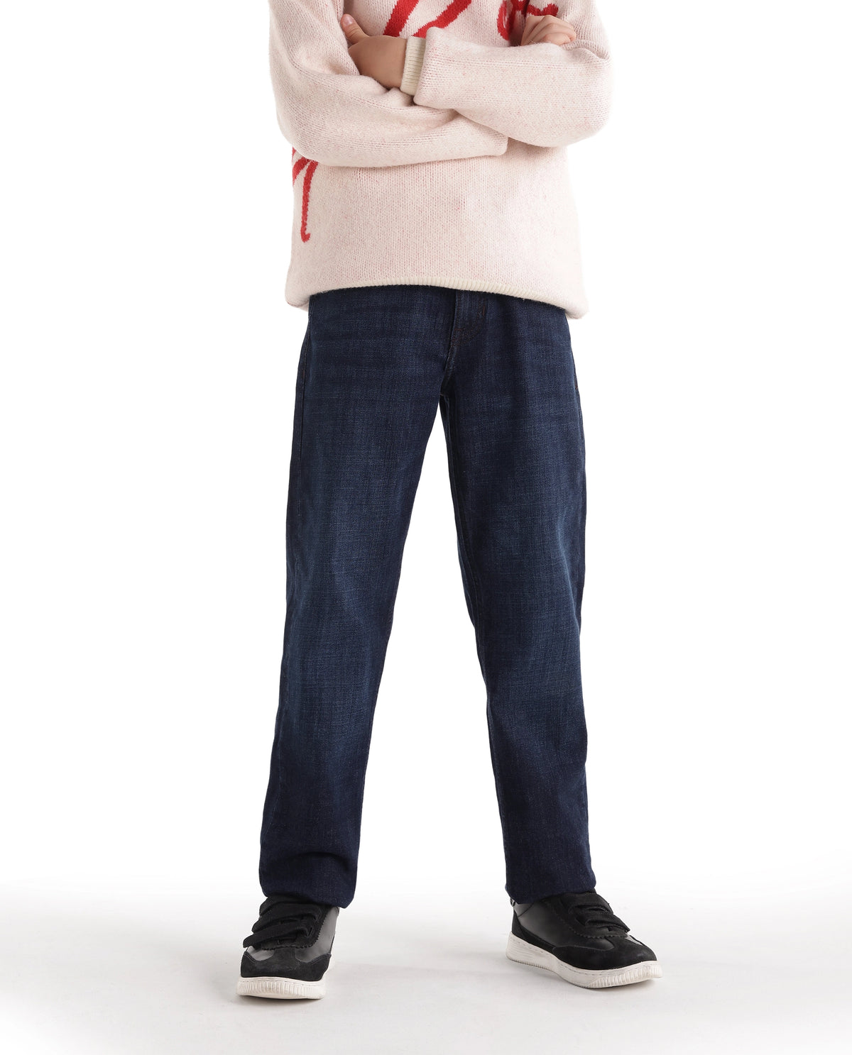 Rare Ones Kids Ledo-1-K Navy Cotton Blend Fabric Button And Zip Closure Slim Fit Plain Jeans
