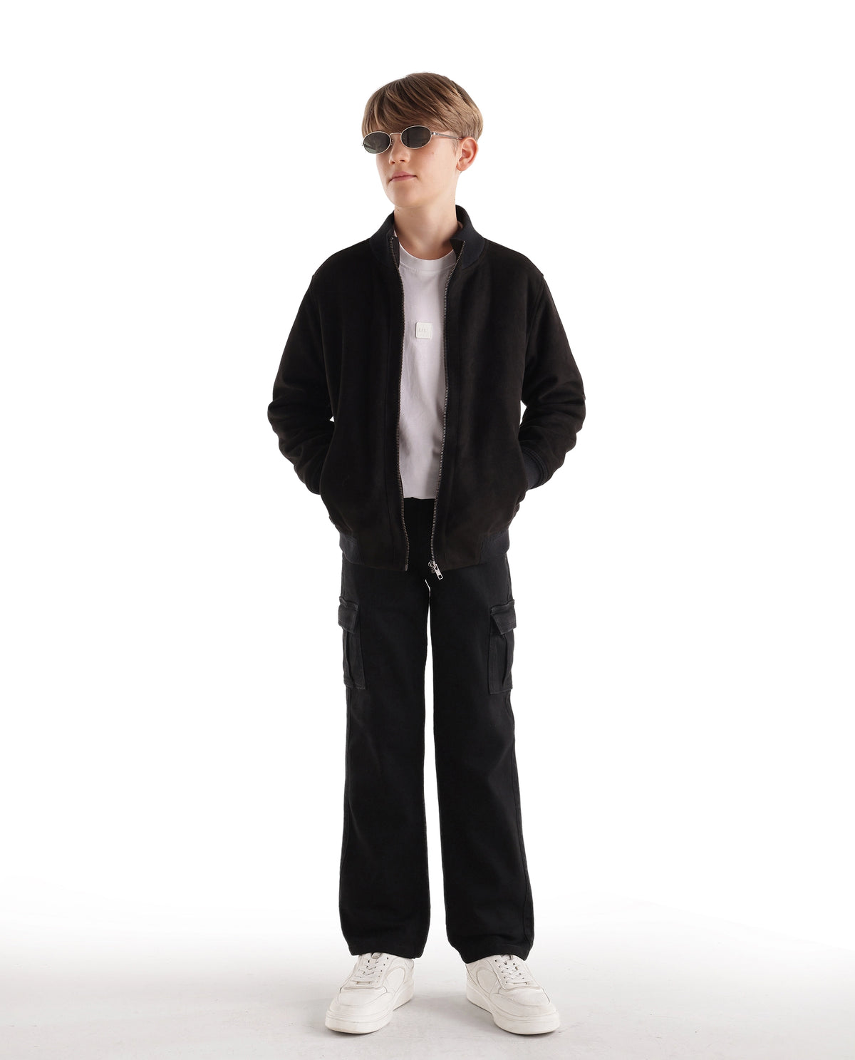 Rare Ones Kids Blake Black Cotton Blend Fabric Button And Zip Closure Relaxed Fit Plain Jeans