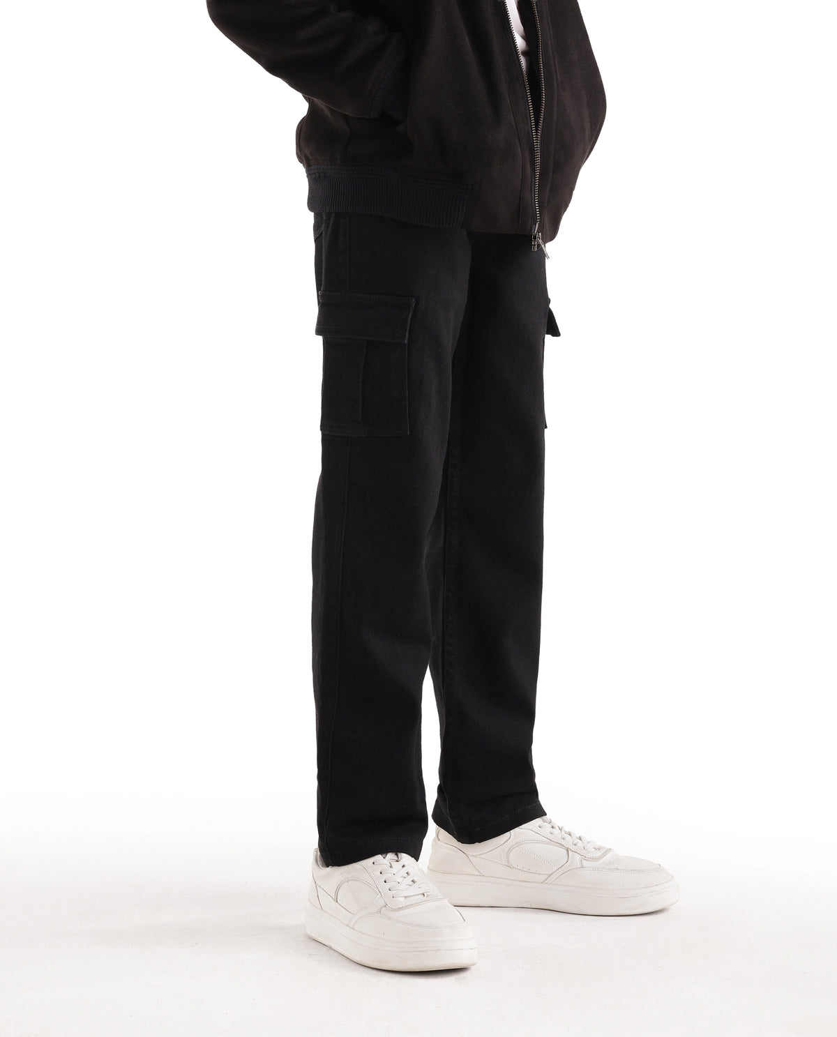 Rare Ones Kids Blake Black Cotton Blend Fabric Button And Zip Closure Relaxed Fit Plain Jeans