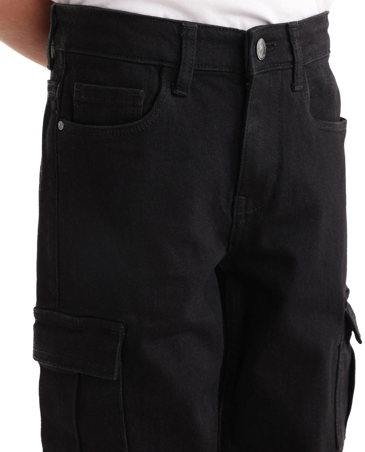 Rare Ones Kids Blake Black Cotton Blend Fabric Button And Zip Closure Relaxed Fit Plain Jeans