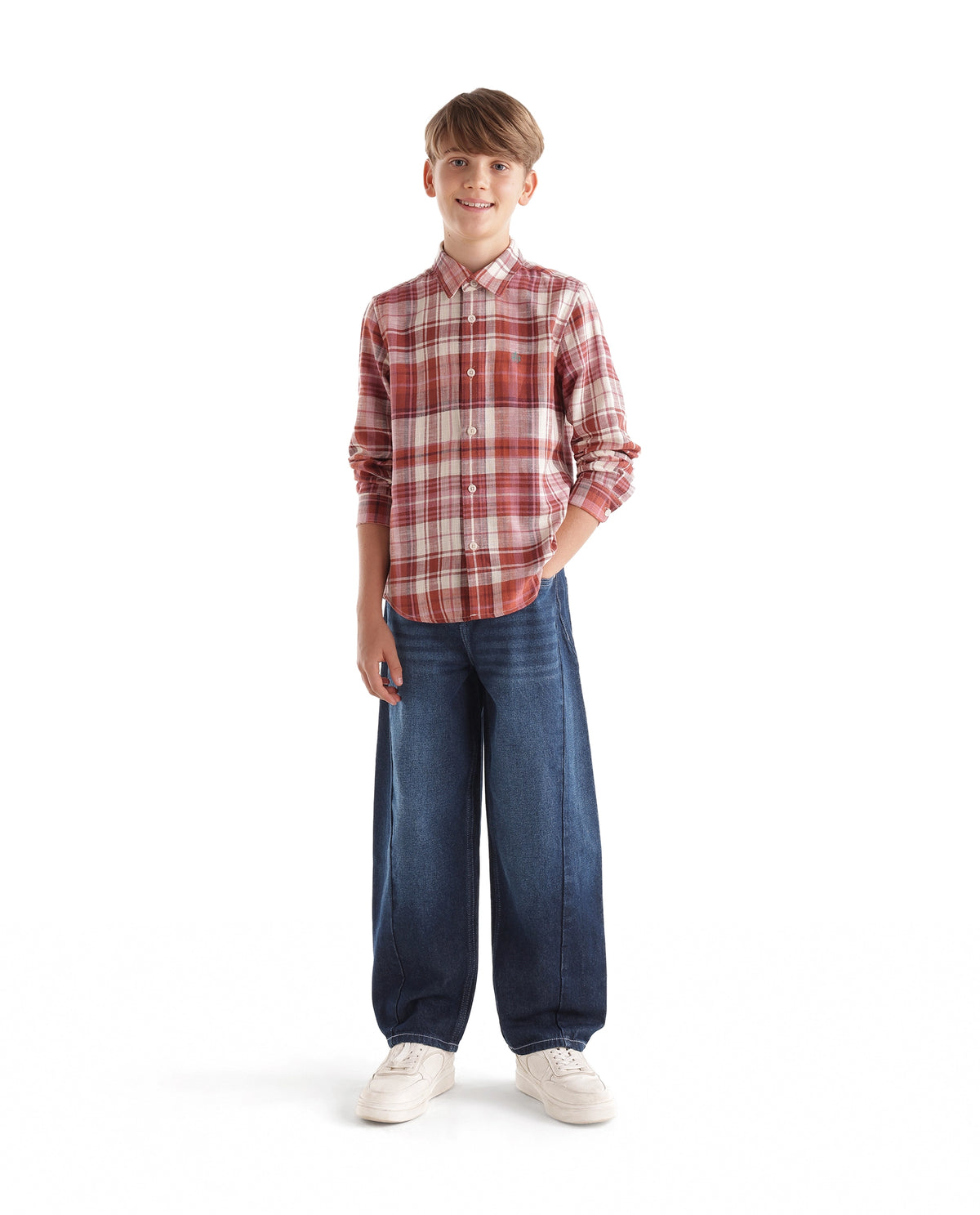 Rare Ones Kids Wells Light Blue Cotton Fabric Button And Zip Closure Relaxed Fit Plain Jeans
