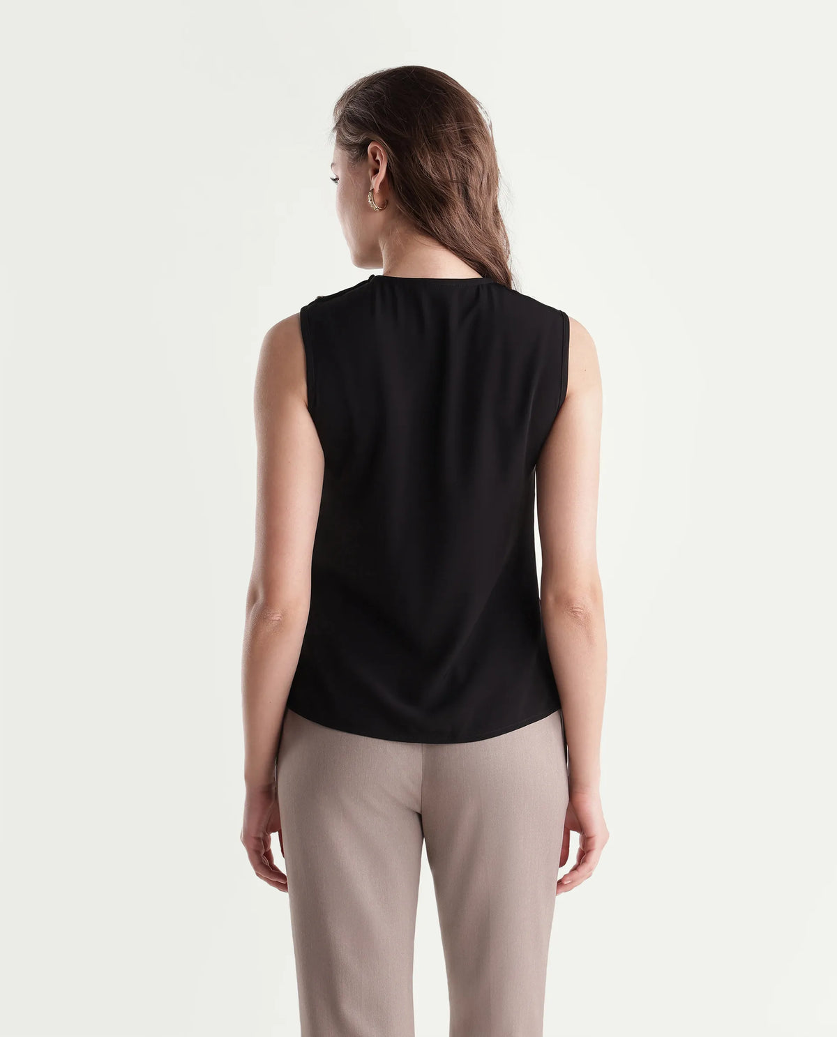 Rareism Women's Qilo Black Polyester Crew Neck Regular Plain Top