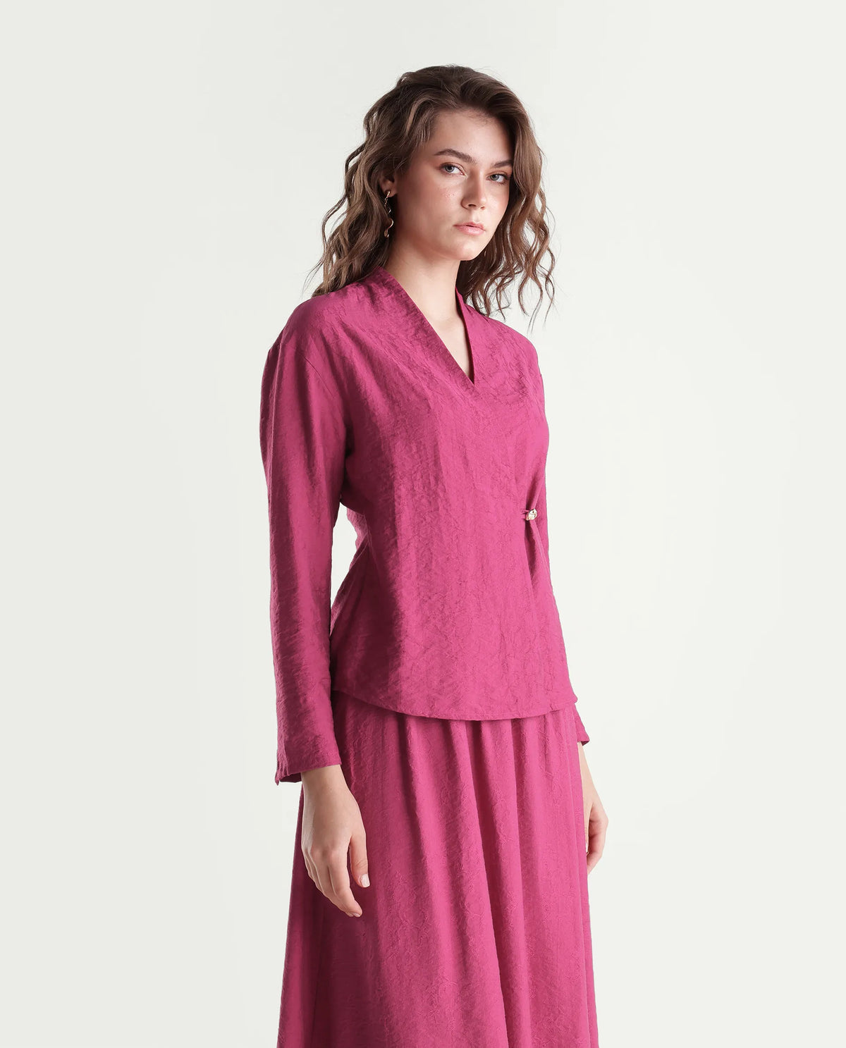 Rareism Women's Willis-T Dark Pink Viscose Blend Over Lap Wrap Jacquard Top